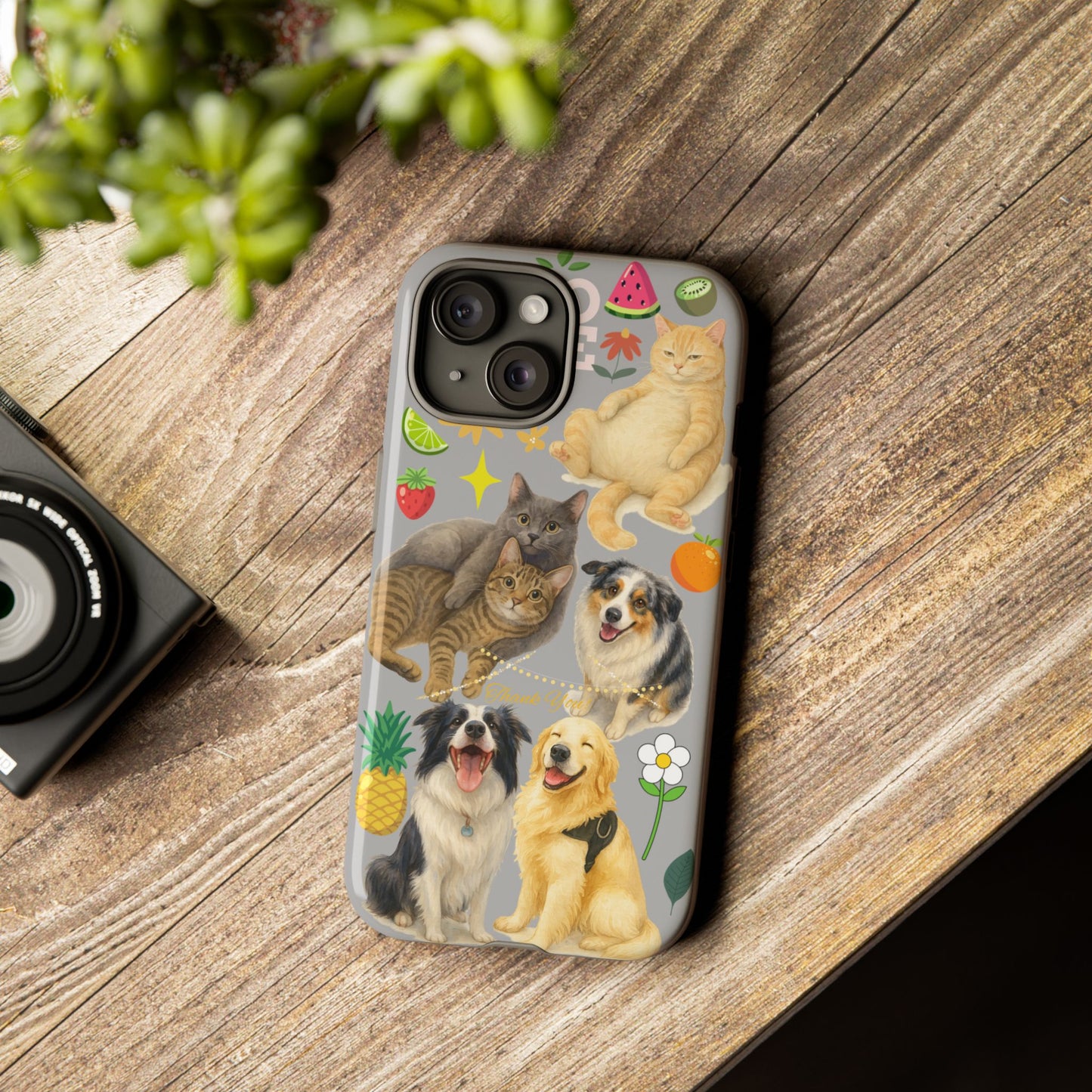 60A-6 Dog and Cat Printed Dual-Layer Phone Case In Light Grey – Glossy or Matte Finish – iPhone & Android Compatible