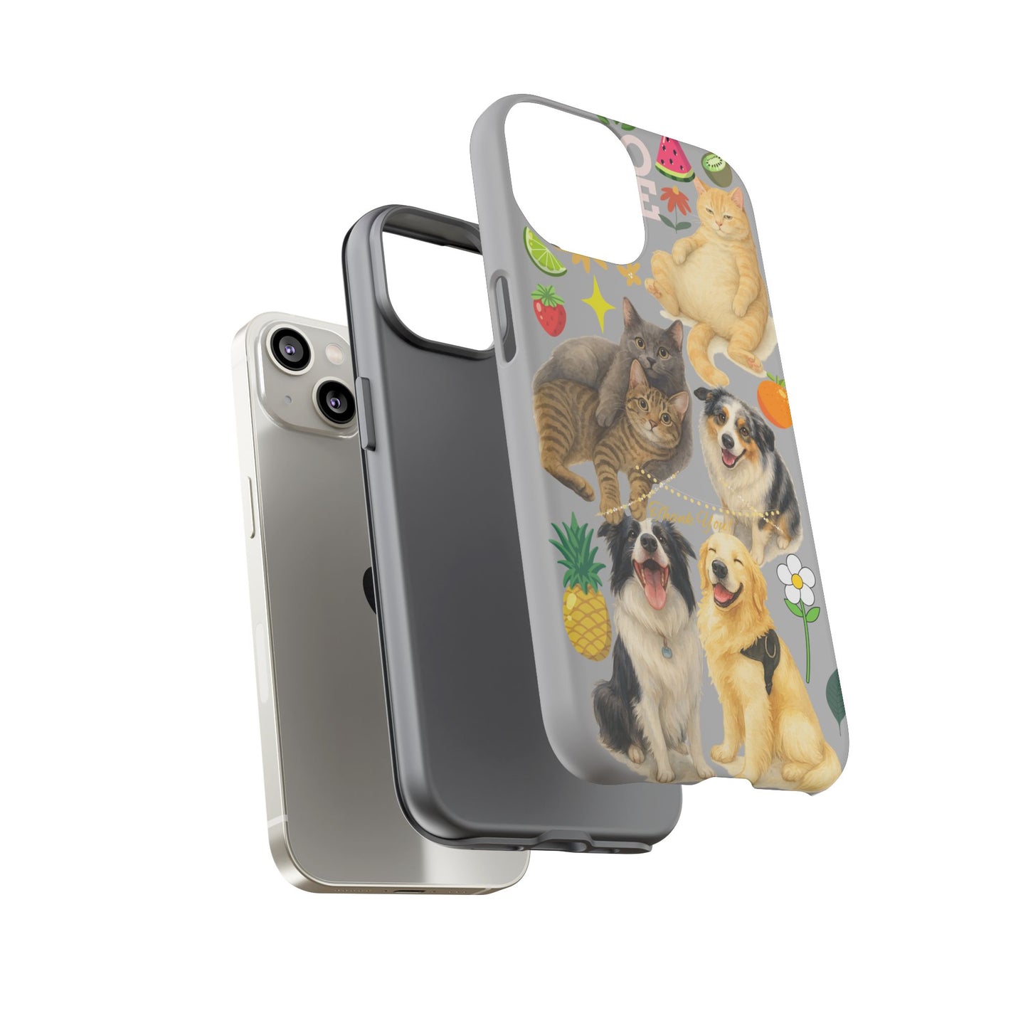 60A-6 Dog and Cat Printed Dual-Layer Phone Case In Light Grey – Glossy or Matte Finish – iPhone & Android Compatible