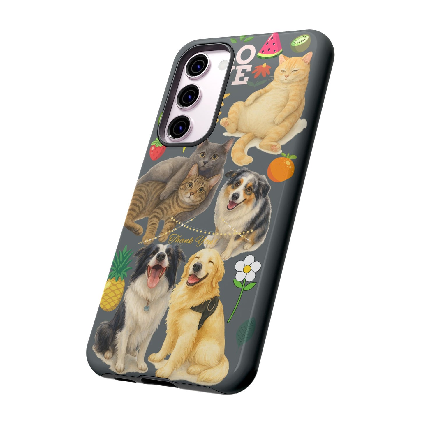 60A-7 Dog and Cat Printed Dual-Layer Phone Case In Dark Grey – Glossy or Matte Finish – iPhone & Android Compatible