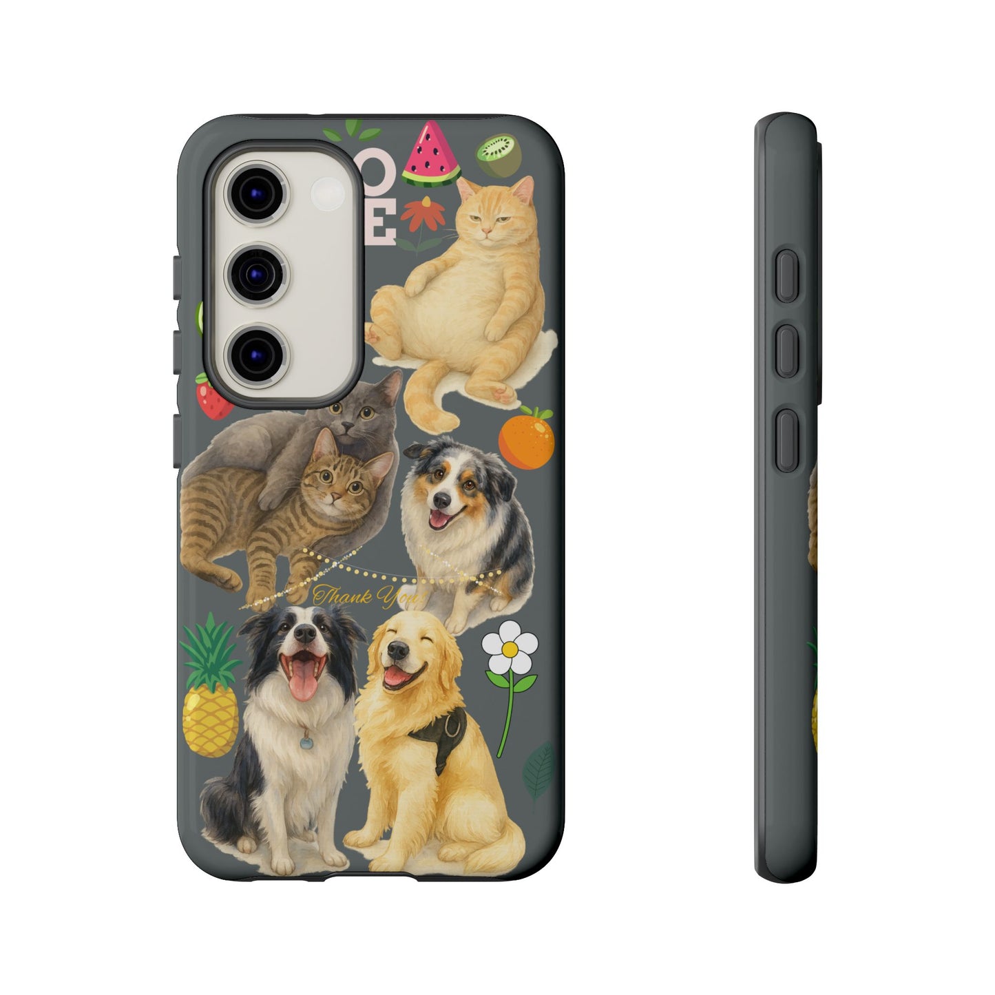 60A-7 Dog and Cat Printed Dual-Layer Phone Case In Dark Grey – Glossy or Matte Finish – iPhone & Android Compatible