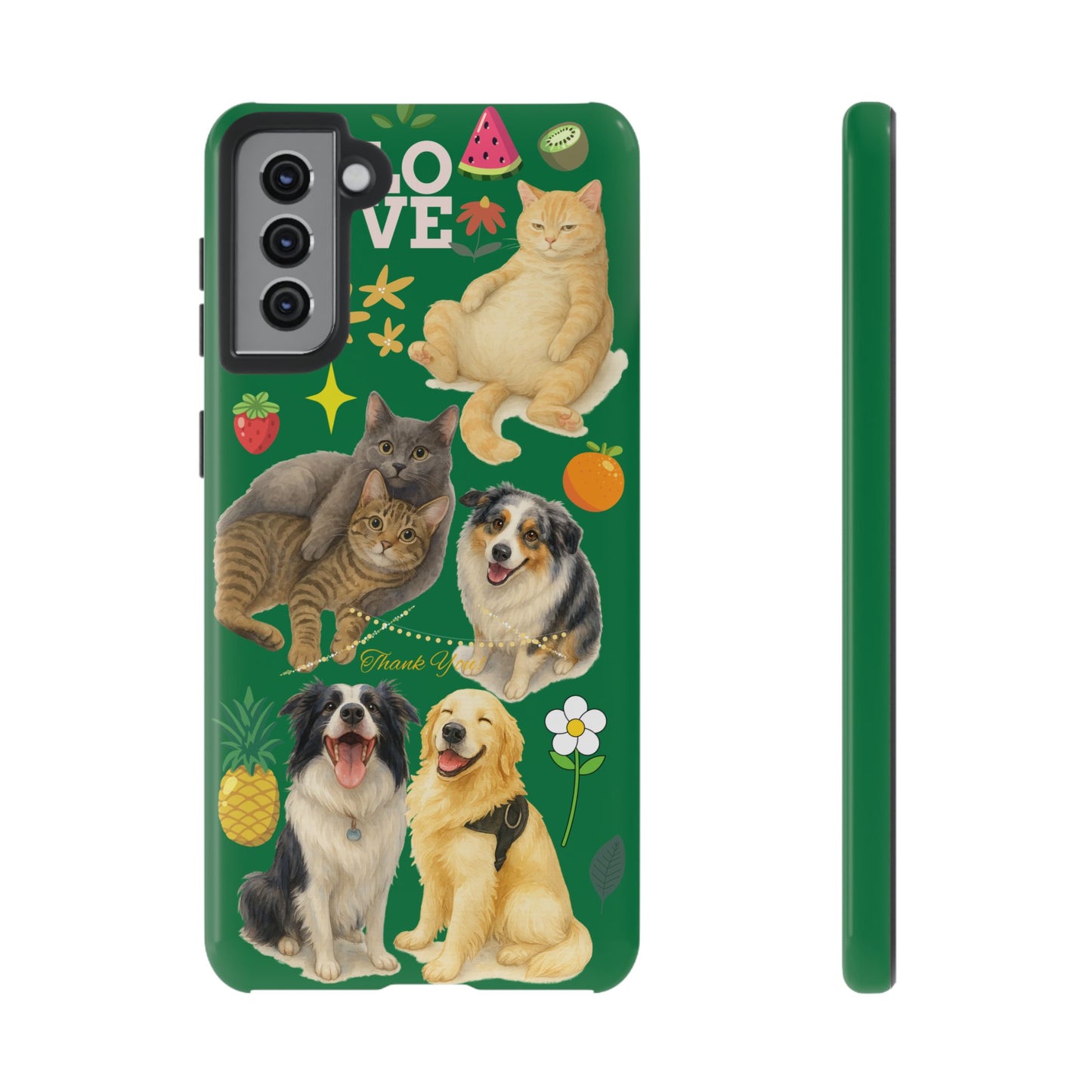 60A-10 Dog and Cat Printed Dual-Layer Phone Case In Dark Green – Glossy or Matte Finish – iPhone & Android Compatible