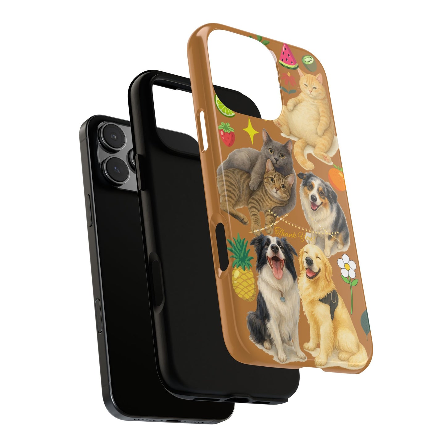 60A-9 Dog and Cat Printed Dual-Layer Phone Case In Light Brown – Glossy or Matte Finish – iPhone & Android Compatible