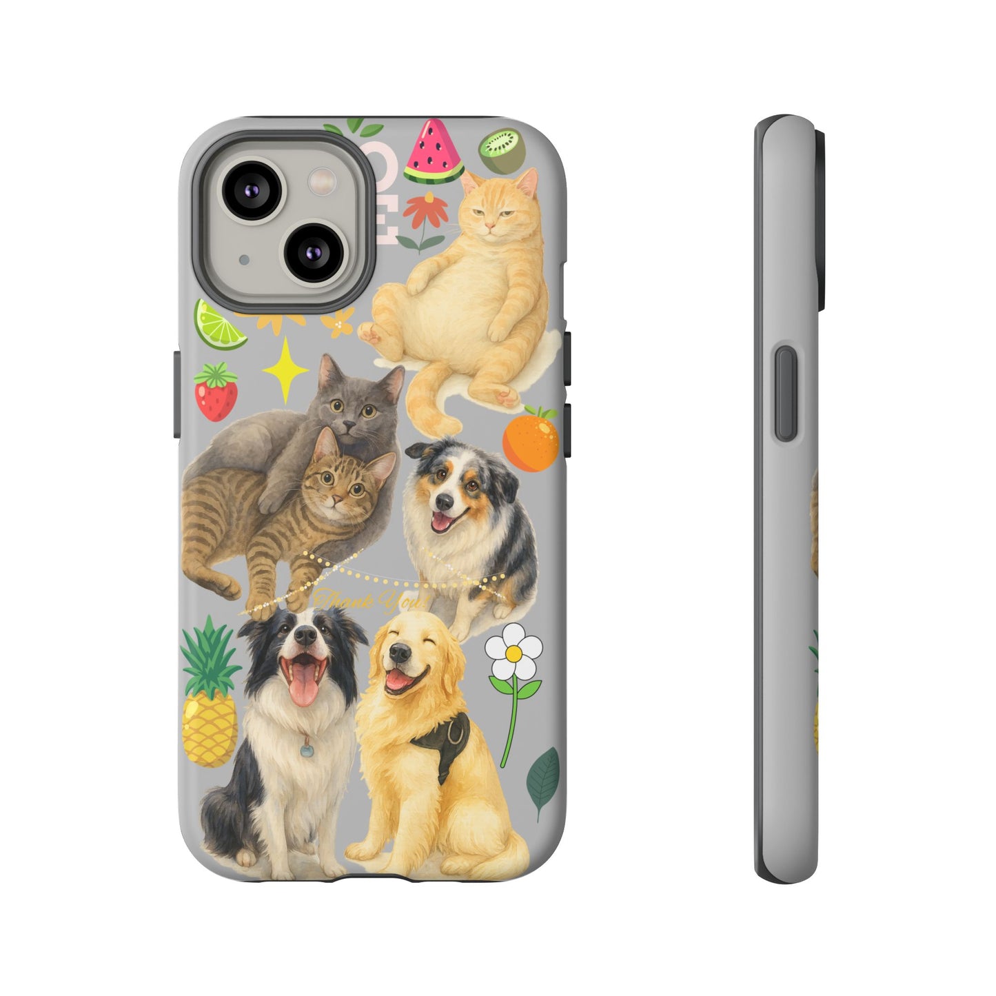 60A-6 Dog and Cat Printed Dual-Layer Phone Case In Light Grey – Glossy or Matte Finish – iPhone & Android Compatible