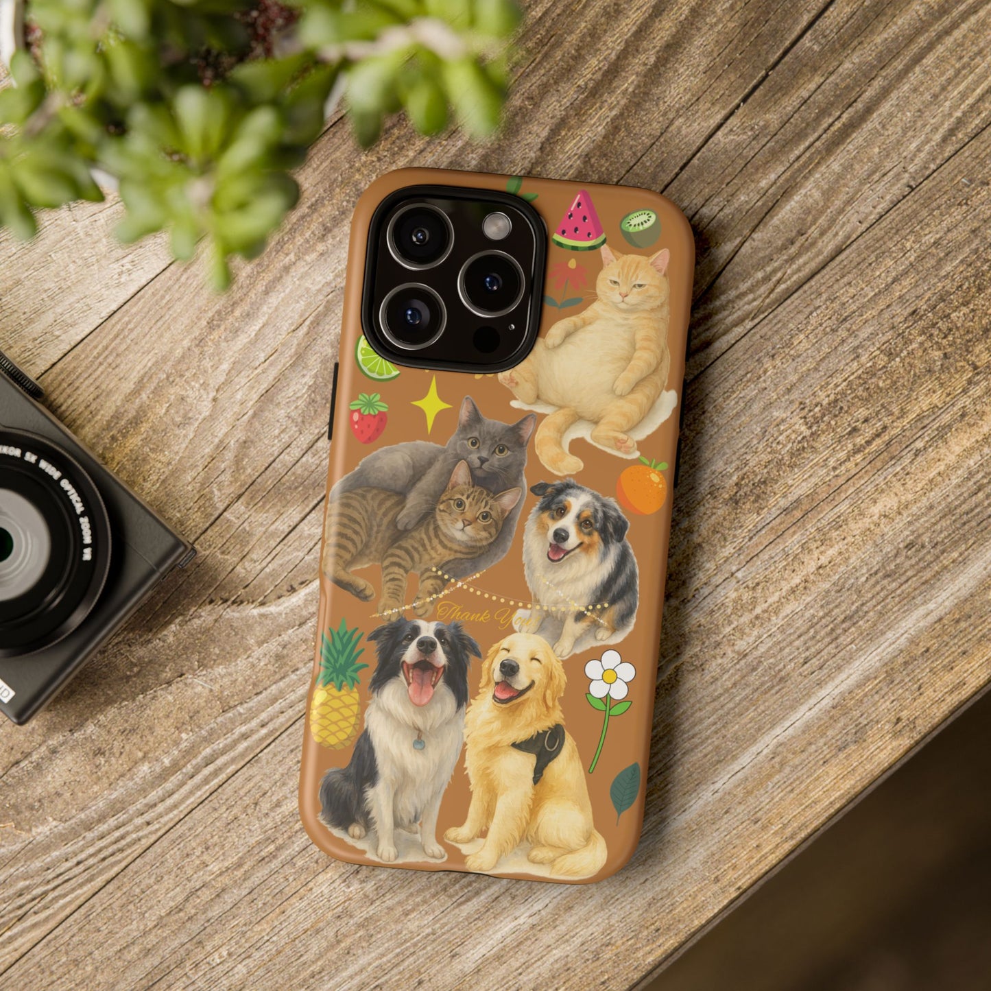 60A-9 Dog and Cat Printed Dual-Layer Phone Case In Light Brown – Glossy or Matte Finish – iPhone & Android Compatible