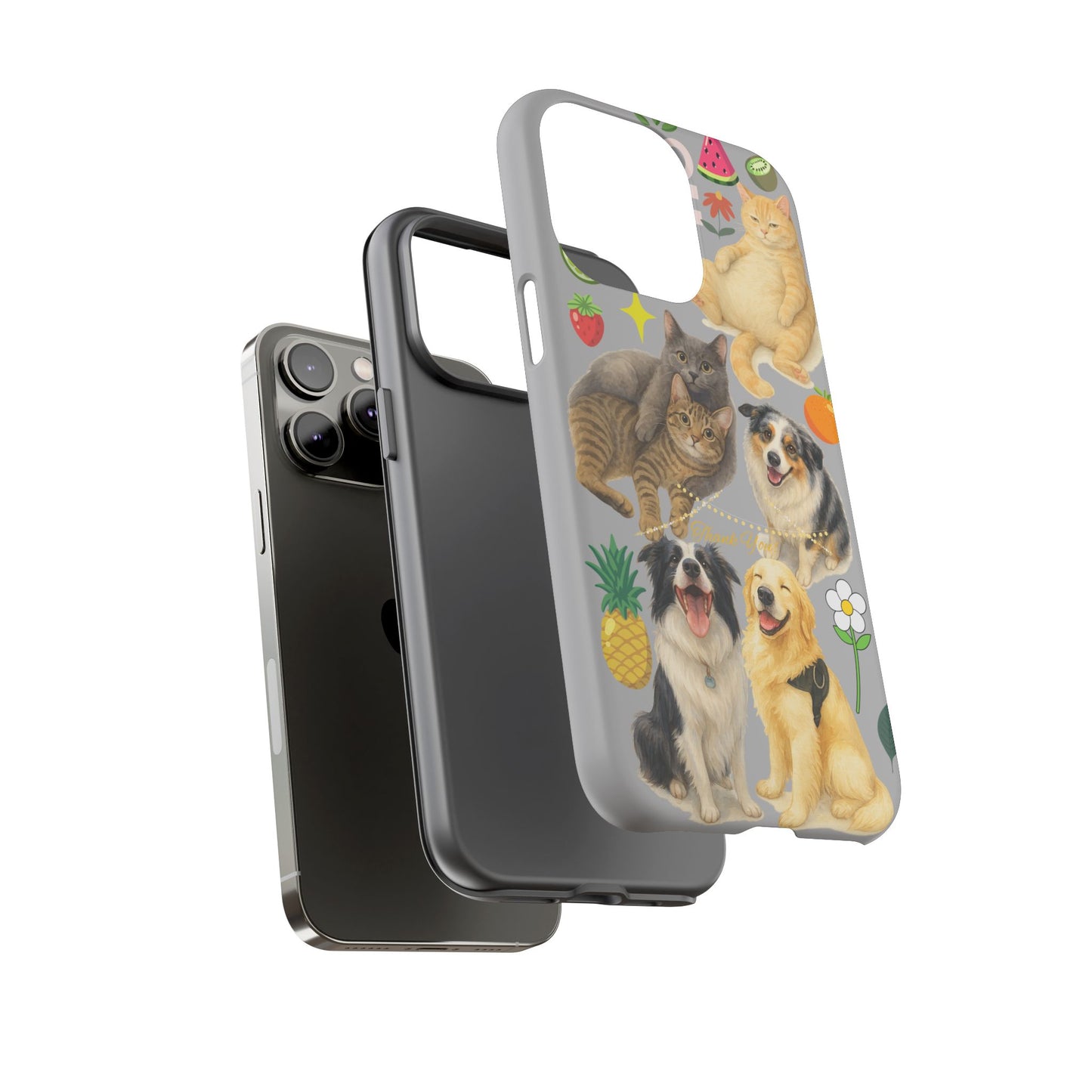 60A-6 Dog and Cat Printed Dual-Layer Phone Case In Light Grey – Glossy or Matte Finish – iPhone & Android Compatible