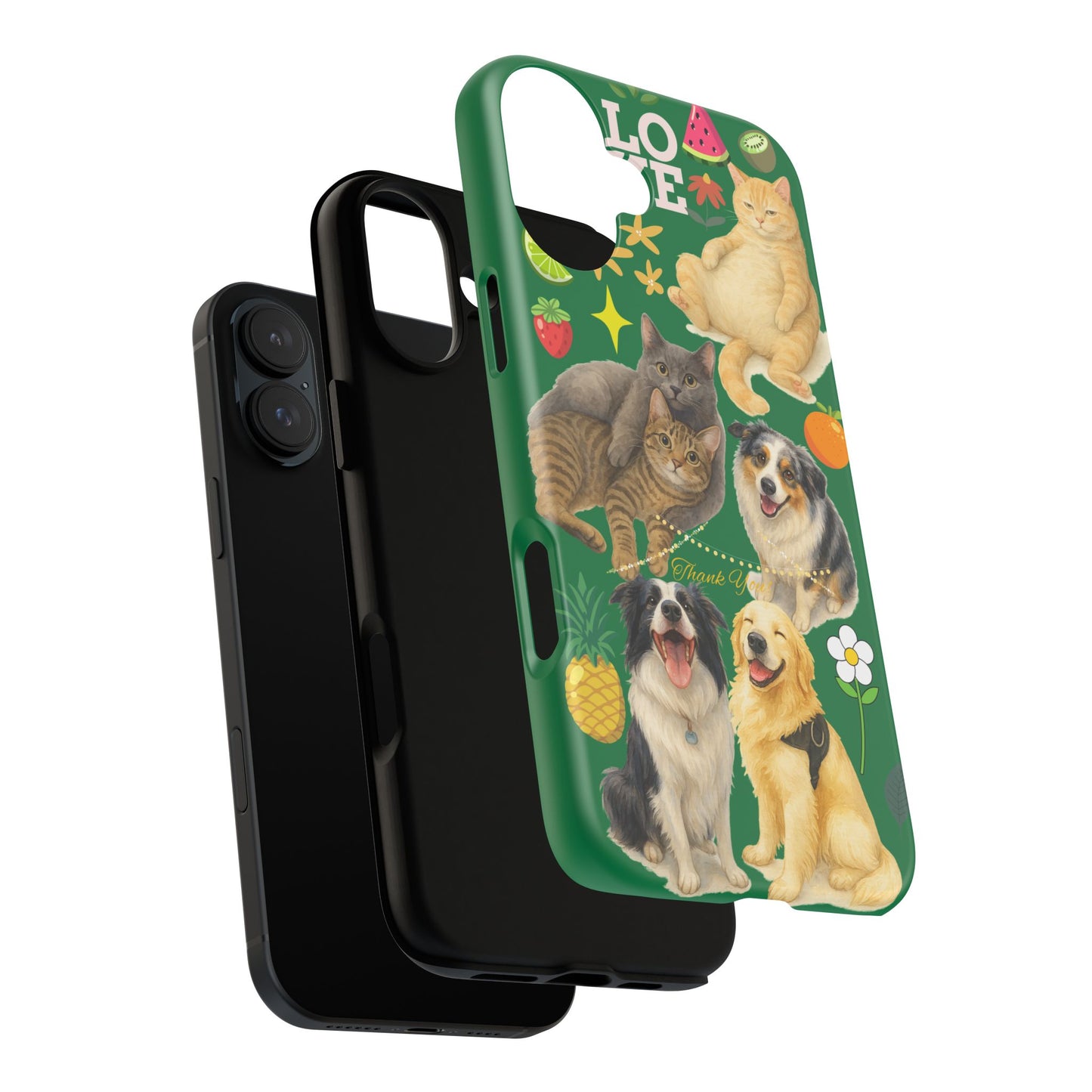 60A-10 Dog and Cat Printed Dual-Layer Phone Case In Dark Green – Glossy or Matte Finish – iPhone & Android Compatible