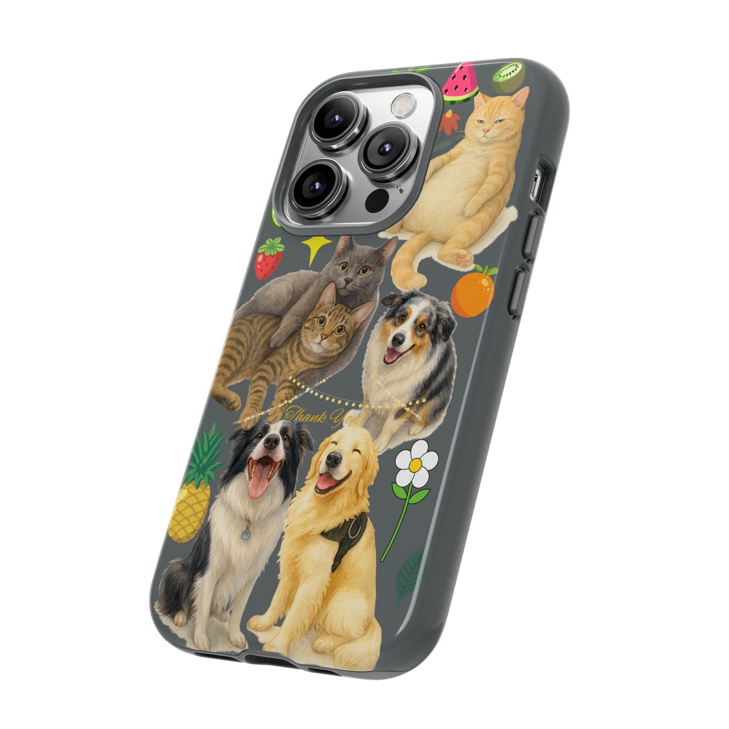 60A-7 Dog and Cat Printed Dual-Layer Phone Case In Dark Grey – Glossy or Matte Finish – iPhone & Android Compatible