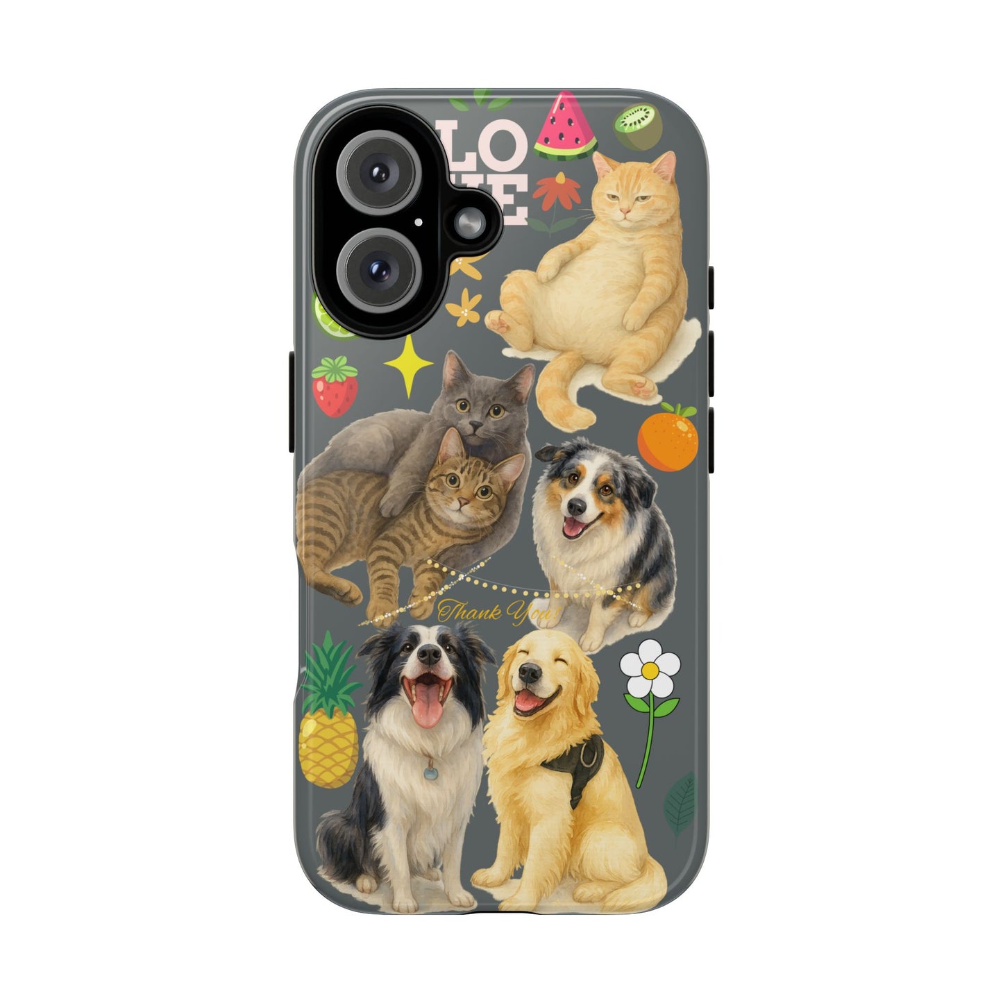 60A-7 Dog and Cat Printed Dual-Layer Phone Case In Dark Grey – Glossy or Matte Finish – iPhone & Android Compatible