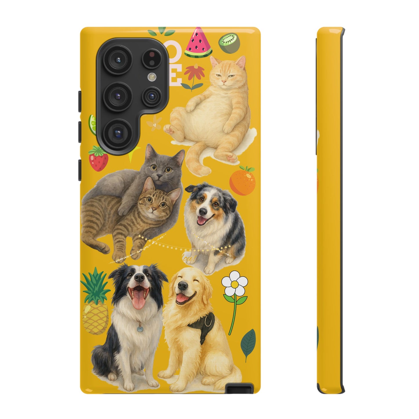 60A-5 Dog and Cat Printed Dual-Layer Phone Case In Yellow – Glossy or Matte Finish – iPhone & Android Compatible