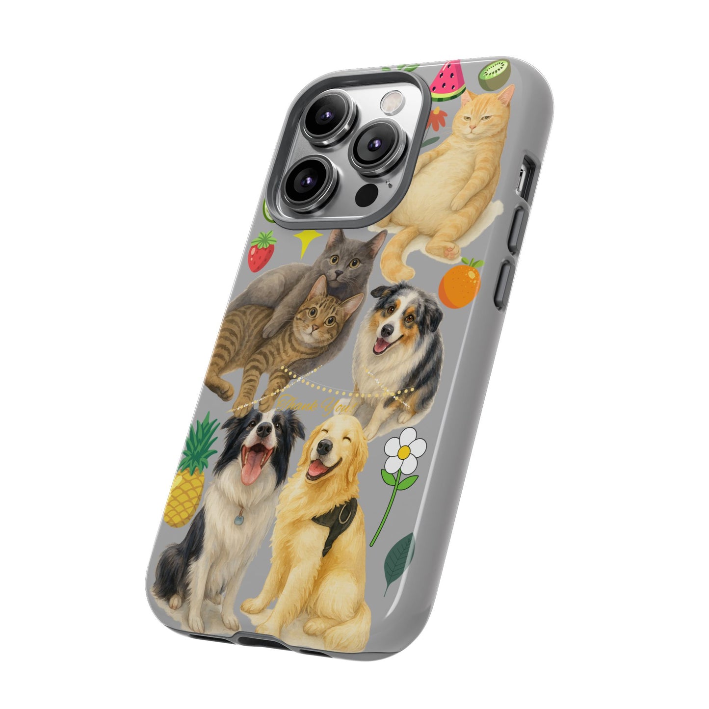 60A-6 Dog and Cat Printed Dual-Layer Phone Case In Light Grey – Glossy or Matte Finish – iPhone & Android Compatible
