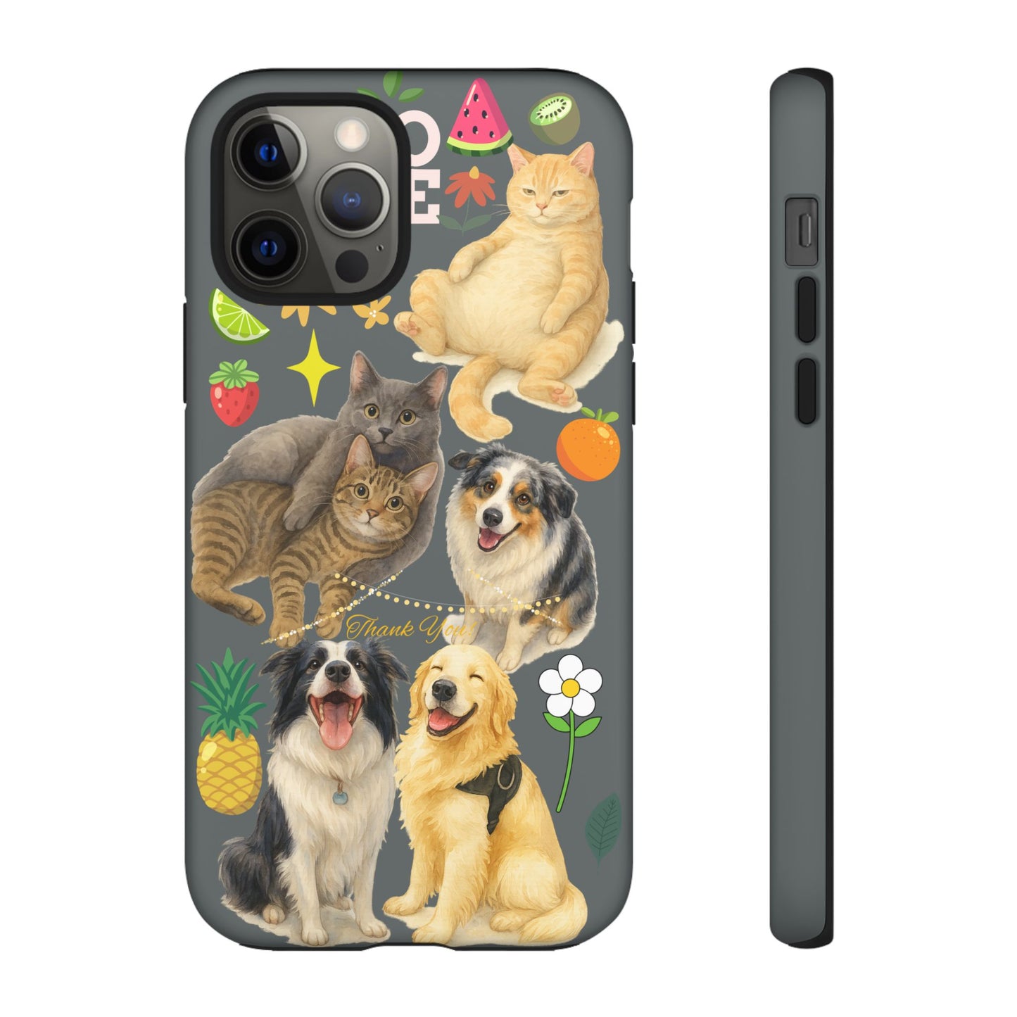 60A-7 Dog and Cat Printed Dual-Layer Phone Case In Dark Grey – Glossy or Matte Finish – iPhone & Android Compatible