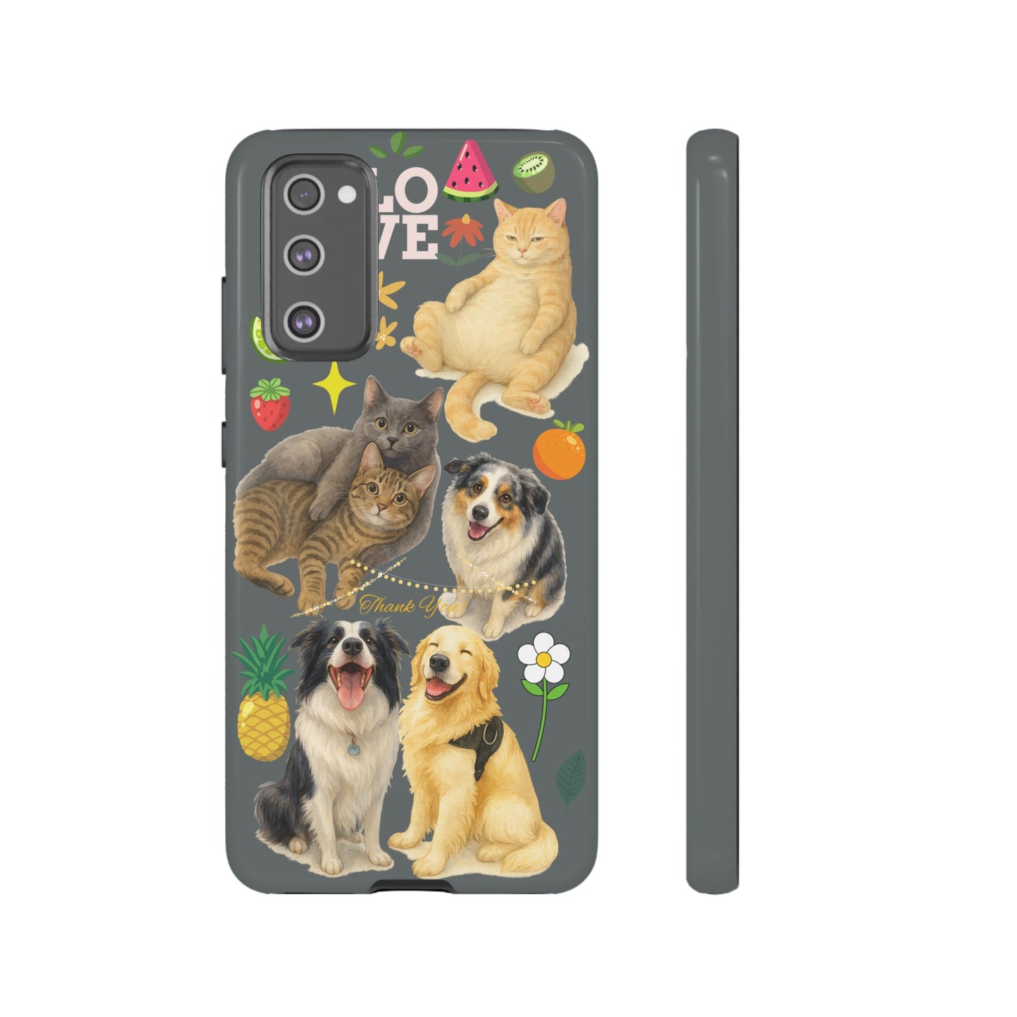 60A-7 Dog and Cat Printed Dual-Layer Phone Case In Dark Grey – Glossy or Matte Finish – iPhone & Android Compatible