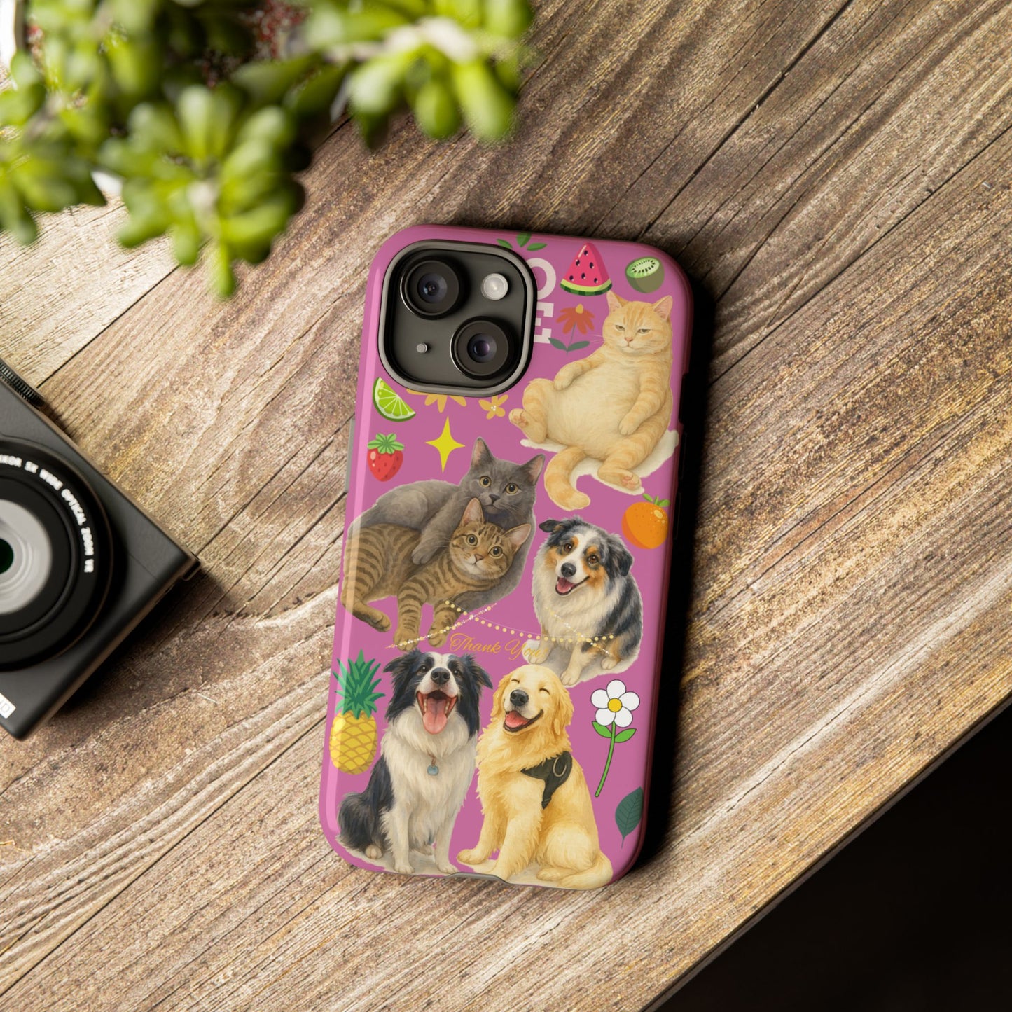 60A-2 Dog and Cat Printed Dual-Layer Phone Case In Pink – Glossy or Matte Finish – iPhone & Android Compatible