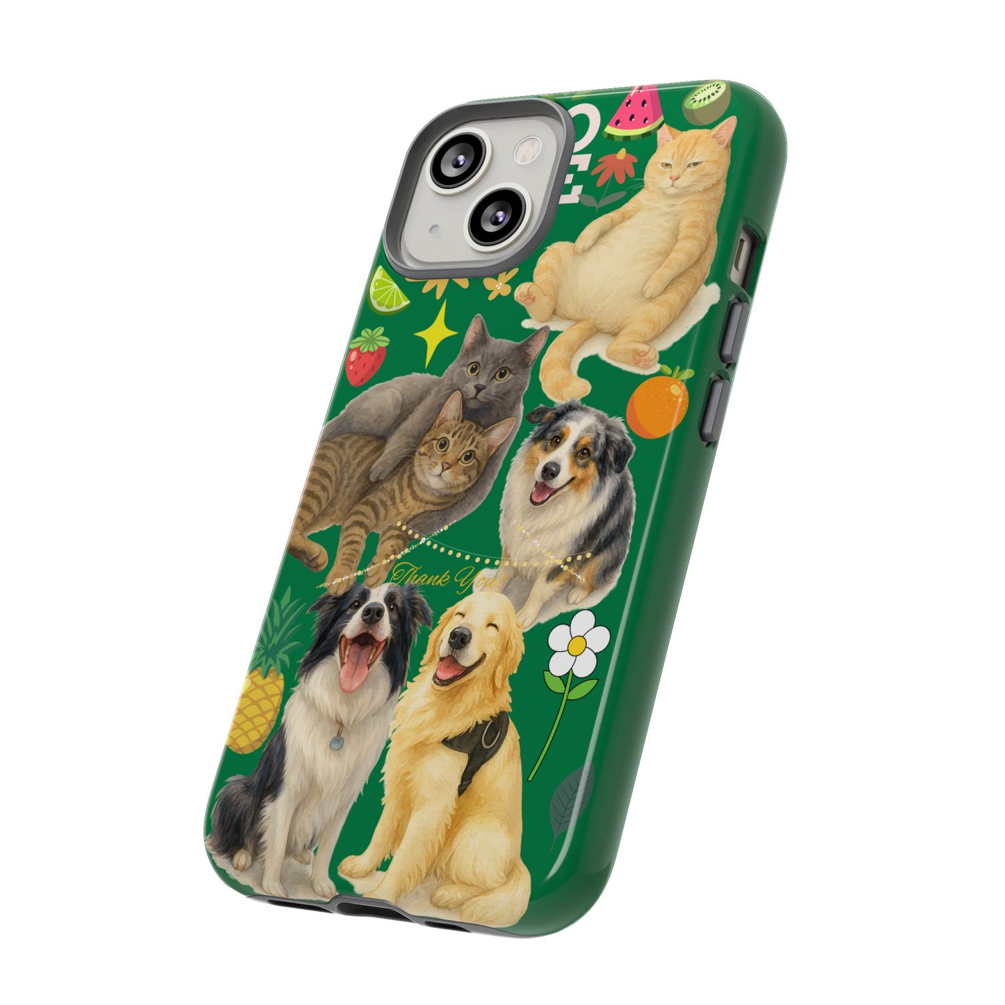 60A-10 Dog and Cat Printed Dual-Layer Phone Case In Dark Green – Glossy or Matte Finish – iPhone & Android Compatible