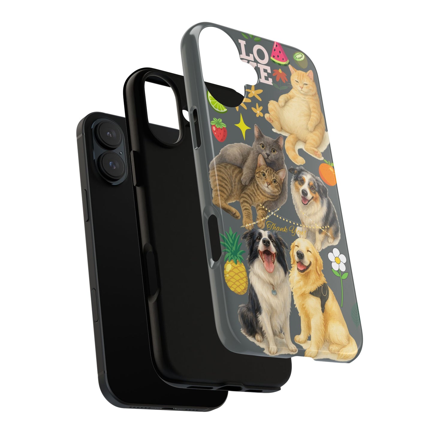 60A-7 Dog and Cat Printed Dual-Layer Phone Case In Dark Grey – Glossy or Matte Finish – iPhone & Android Compatible