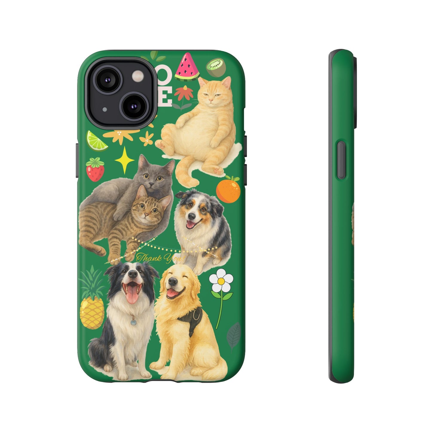 60A-10 Dog and Cat Printed Dual-Layer Phone Case In Dark Green – Glossy or Matte Finish – iPhone & Android Compatible