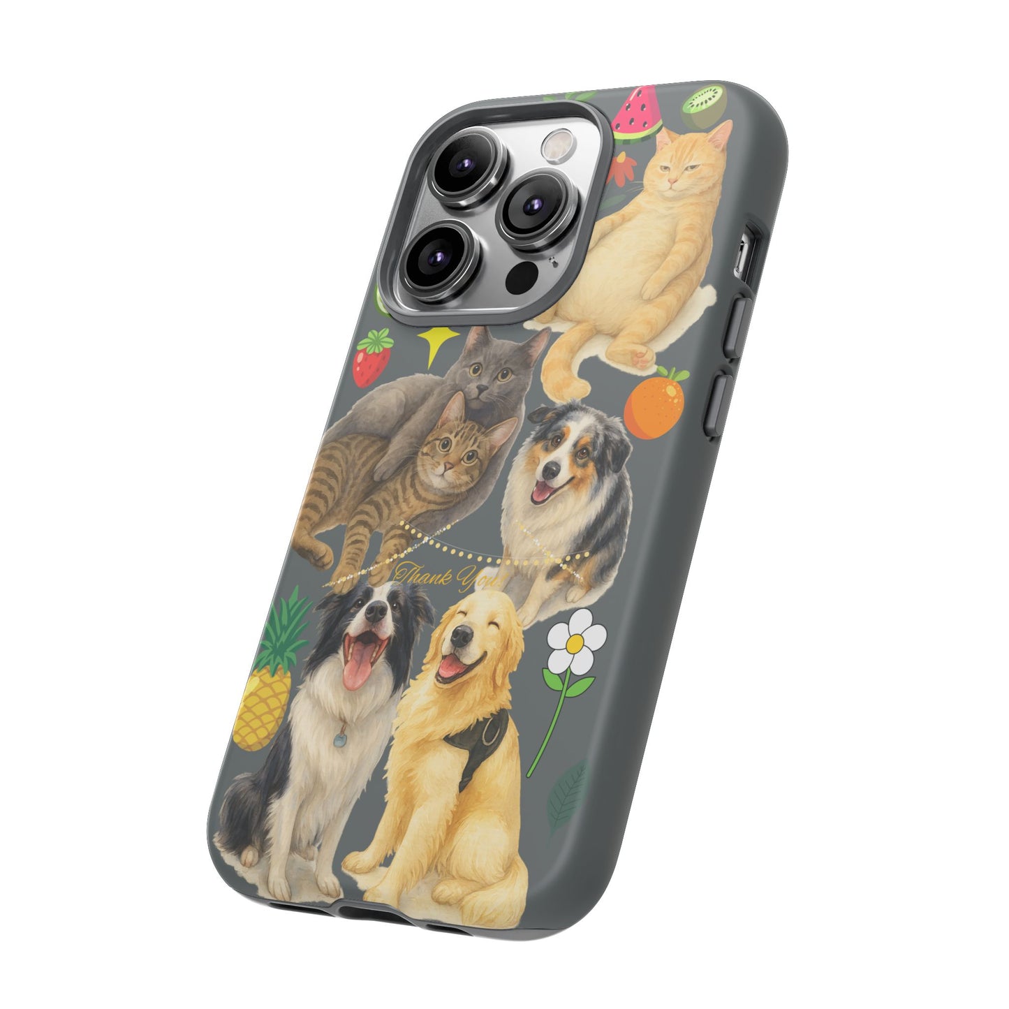 60A-7 Dog and Cat Printed Dual-Layer Phone Case In Dark Grey – Glossy or Matte Finish – iPhone & Android Compatible