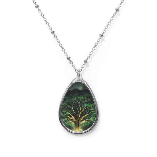 53B1 Mystical Tree Oval Pendant Necklace – Nature-Inspired Jewelry for Everyday Wear