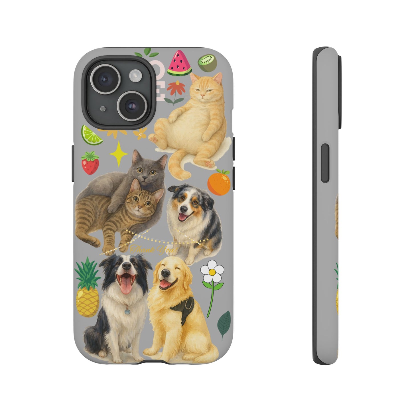 60A-6 Dog and Cat Printed Dual-Layer Phone Case In Light Grey – Glossy or Matte Finish – iPhone & Android Compatible
