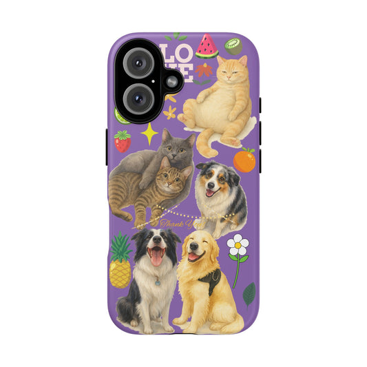 60A-4 Dog and Cat Printed Dual-Layer Phone Case In Purple – Glossy or Matte Finish – iPhone & Android Compatible