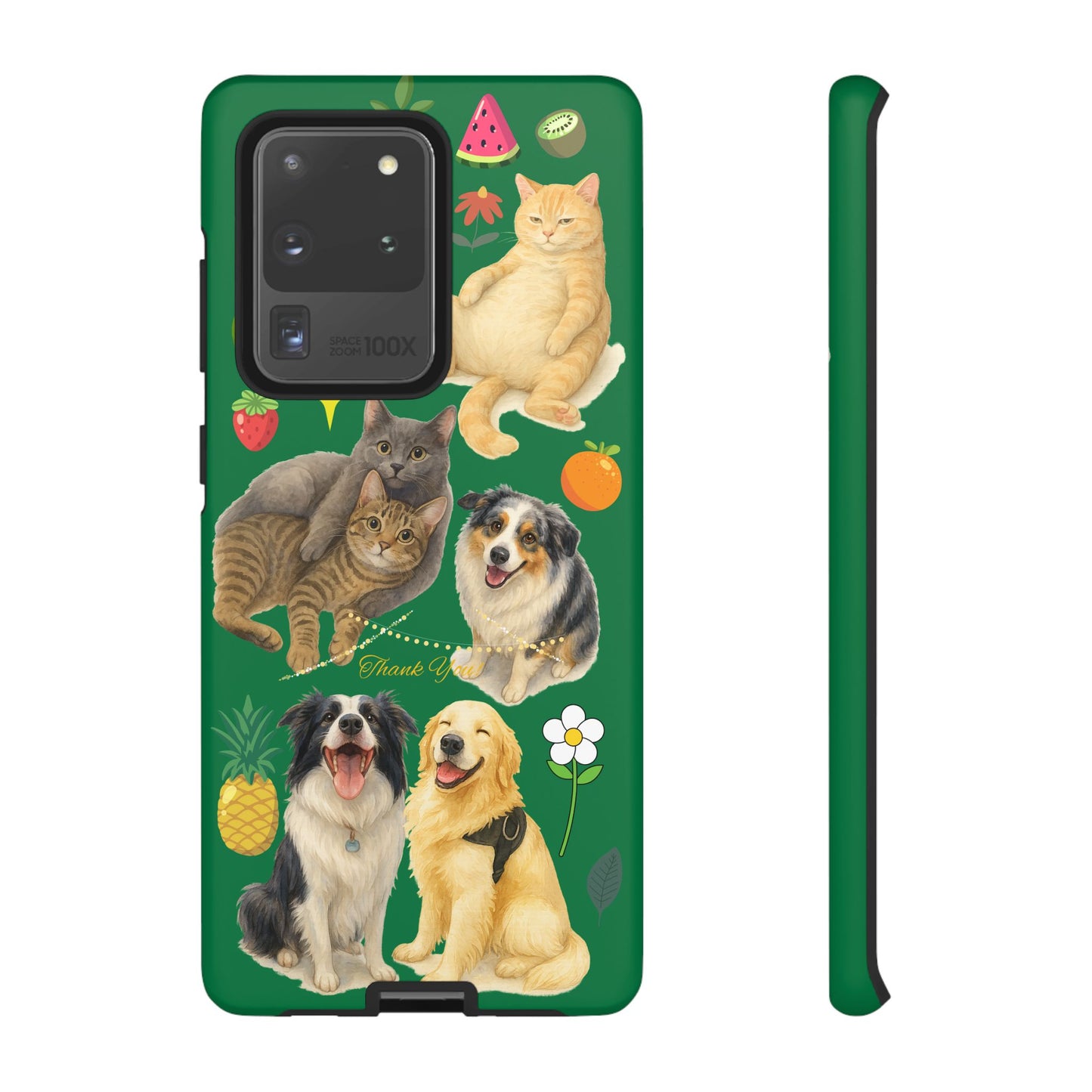 60A-10 Dog and Cat Printed Dual-Layer Phone Case In Dark Green – Glossy or Matte Finish – iPhone & Android Compatible