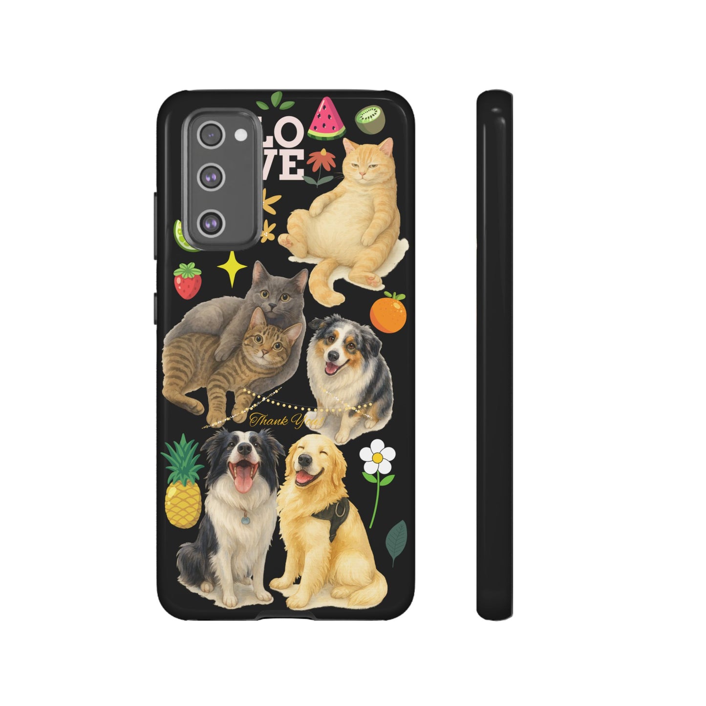 60A-8 Dog and Cat Printed Dual-Layer Phone Case In Black – Glossy or Matte Finish – iPhone & Android Compatible