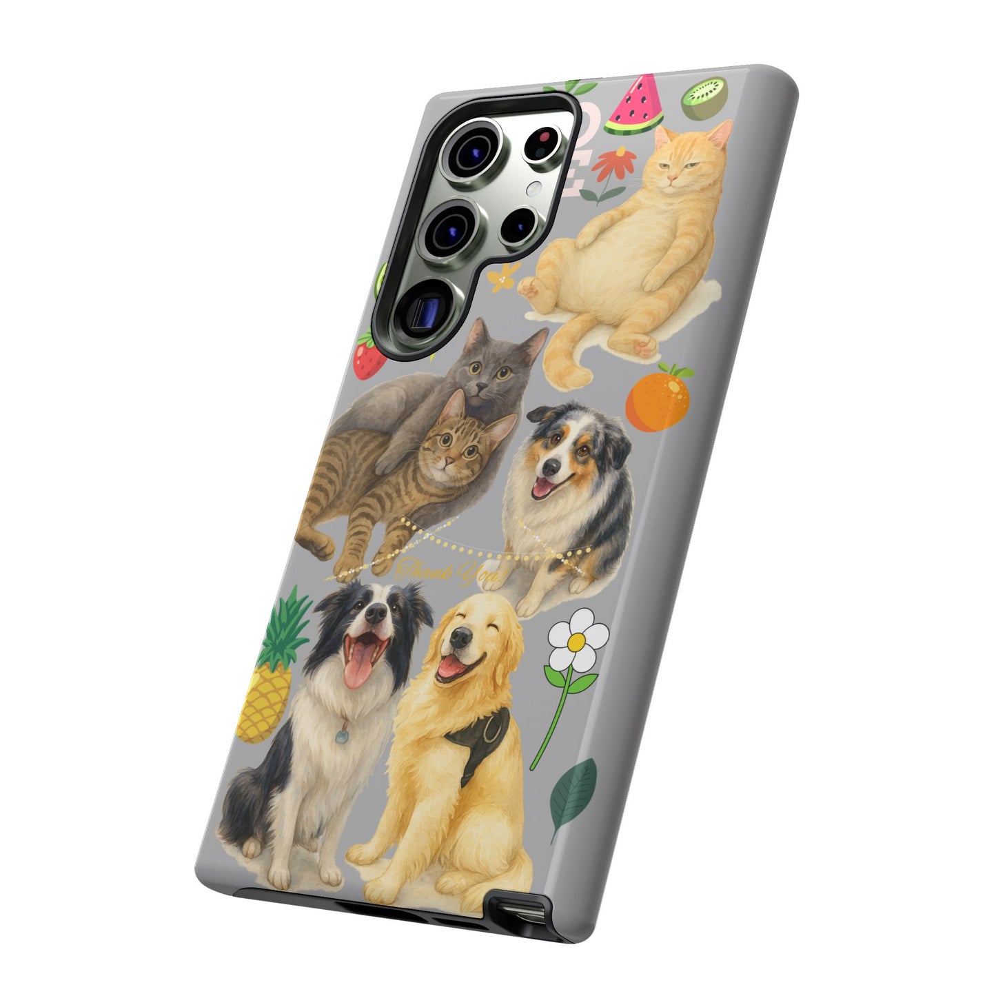 60A-6 Dog and Cat Printed Dual-Layer Phone Case In Light Grey – Glossy or Matte Finish – iPhone & Android Compatible