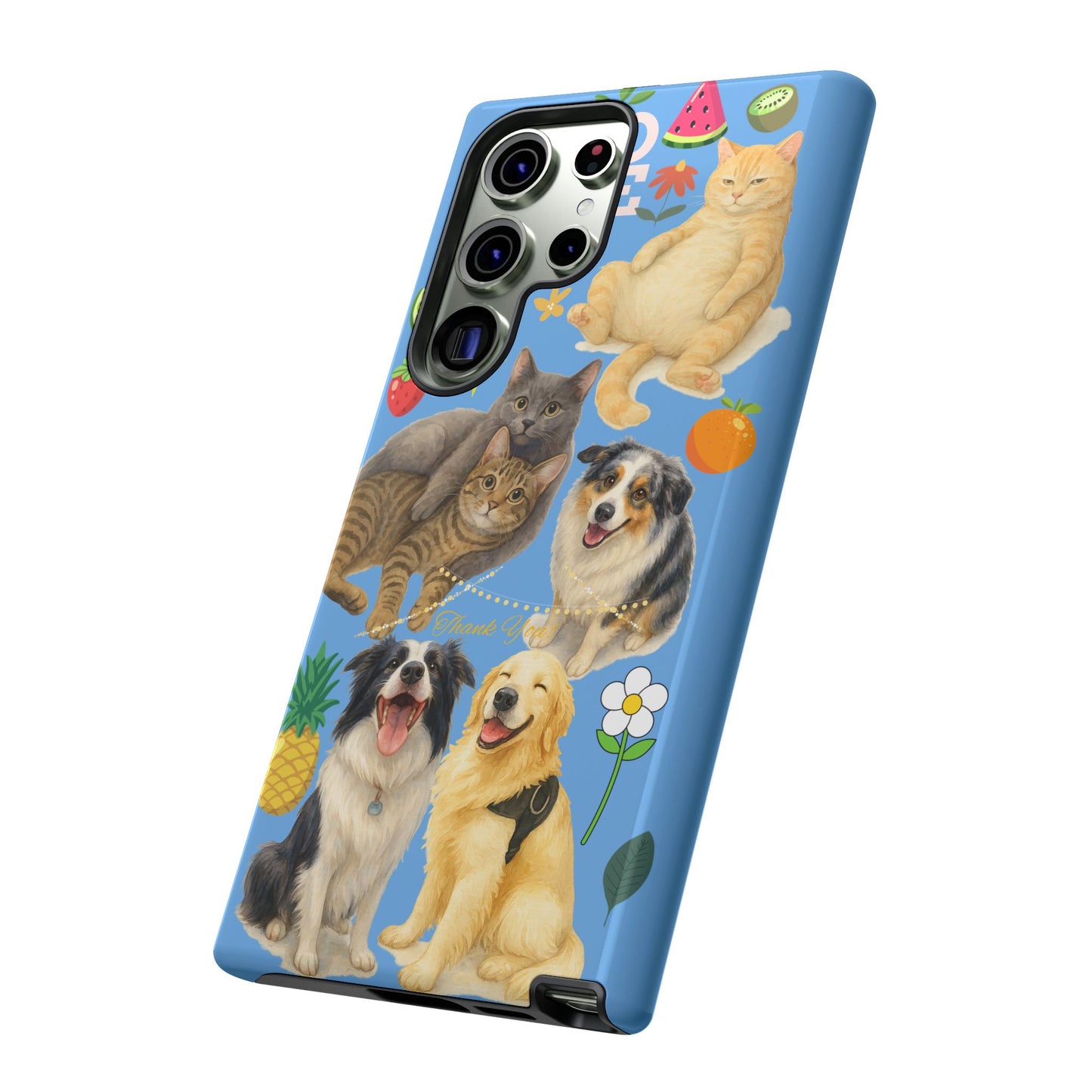 60A-1 Dog and Cat Printed Dual-Layer Phone Case In Blue – Glossy or Matte Finish – iPhone & Android Compatible