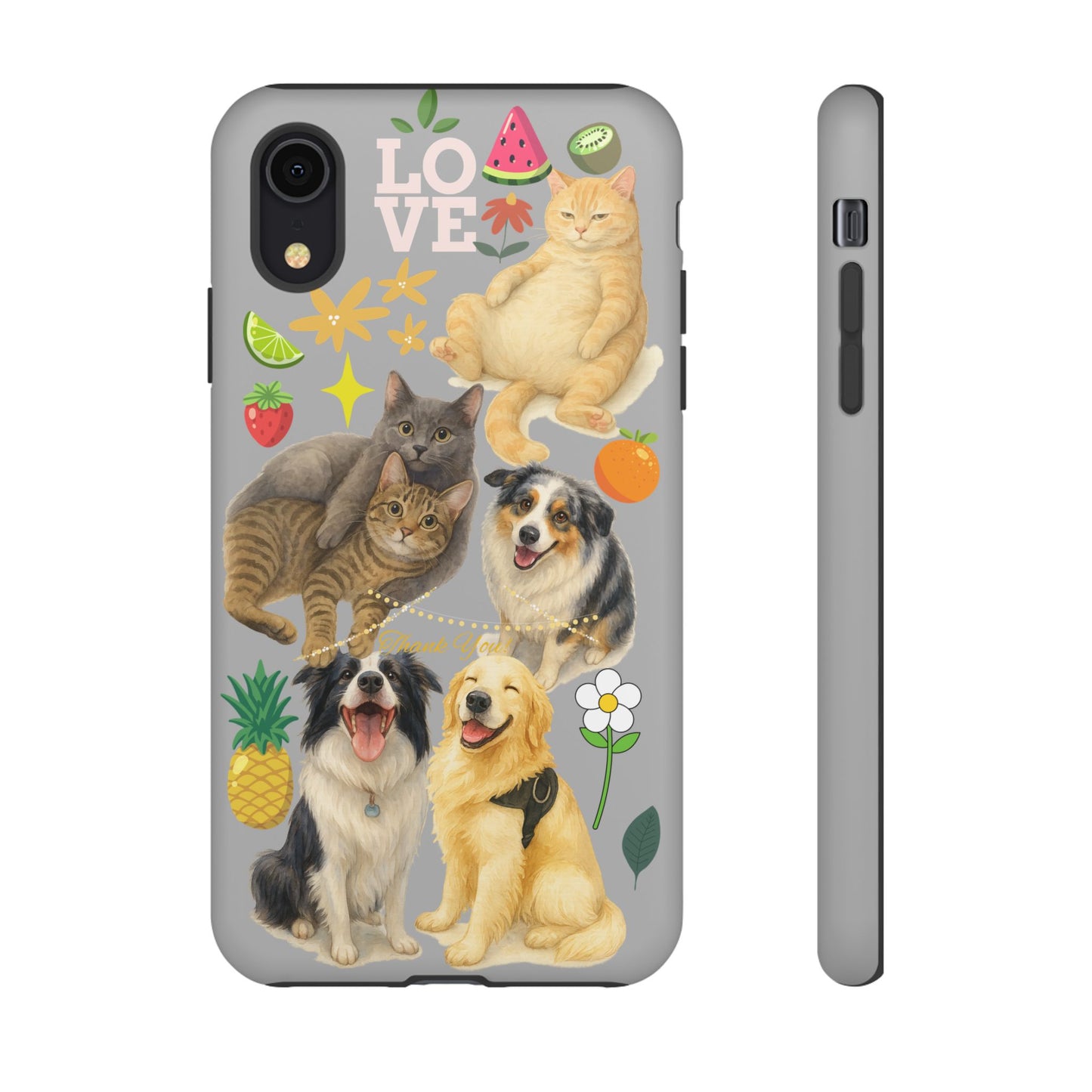 60A-6 Dog and Cat Printed Dual-Layer Phone Case In Light Grey – Glossy or Matte Finish – iPhone & Android Compatible