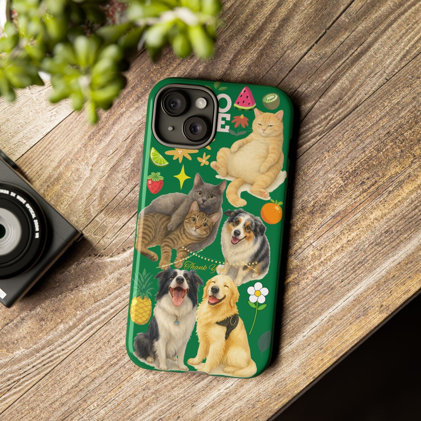 60A-10 Dog and Cat Printed Dual-Layer Phone Case In Dark Green – Glossy or Matte Finish – iPhone & Android Compatible