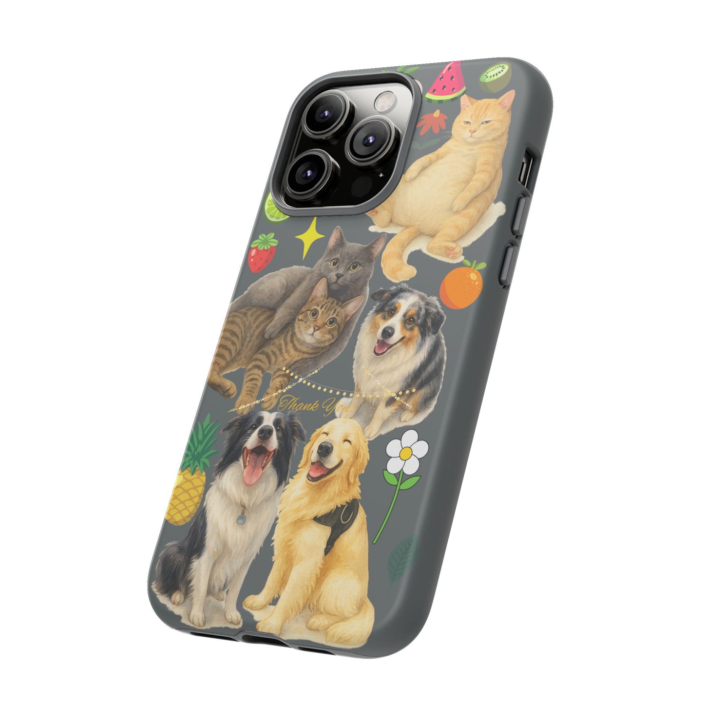 60A-7 Dog and Cat Printed Dual-Layer Phone Case In Dark Grey – Glossy or Matte Finish – iPhone & Android Compatible