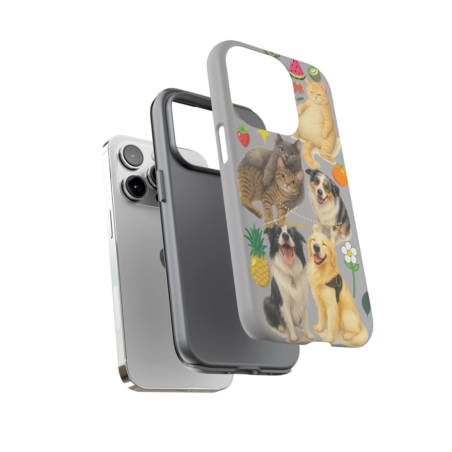 60A-6 Dog and Cat Printed Dual-Layer Phone Case In Light Grey – Glossy or Matte Finish – iPhone & Android Compatible