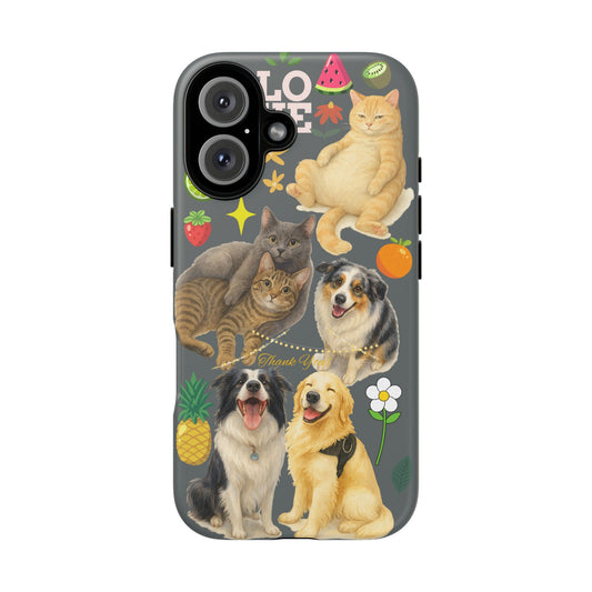 60A-7 Dog and Cat Printed Dual-Layer Phone Case In Dark Grey – Glossy or Matte Finish – iPhone & Android Compatible