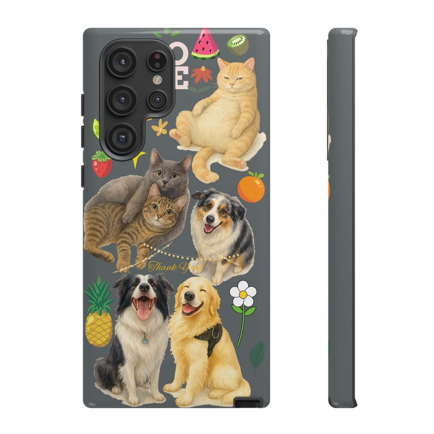 60A-7 Dog and Cat Printed Dual-Layer Phone Case In Dark Grey – Glossy or Matte Finish – iPhone & Android Compatible