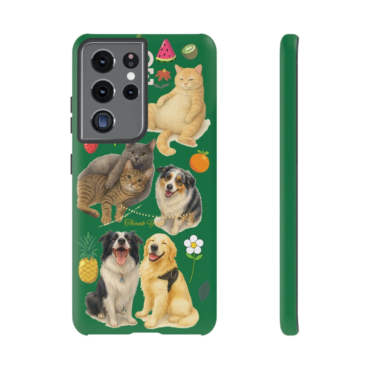 60A-10 Dog and Cat Printed Dual-Layer Phone Case In Dark Green – Glossy or Matte Finish – iPhone & Android Compatible