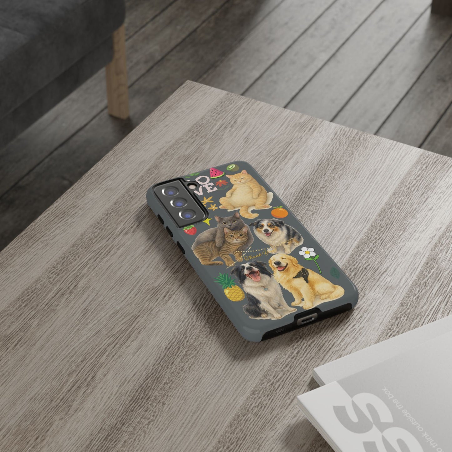60A-7 Dog and Cat Printed Dual-Layer Phone Case In Dark Grey – Glossy or Matte Finish – iPhone & Android Compatible