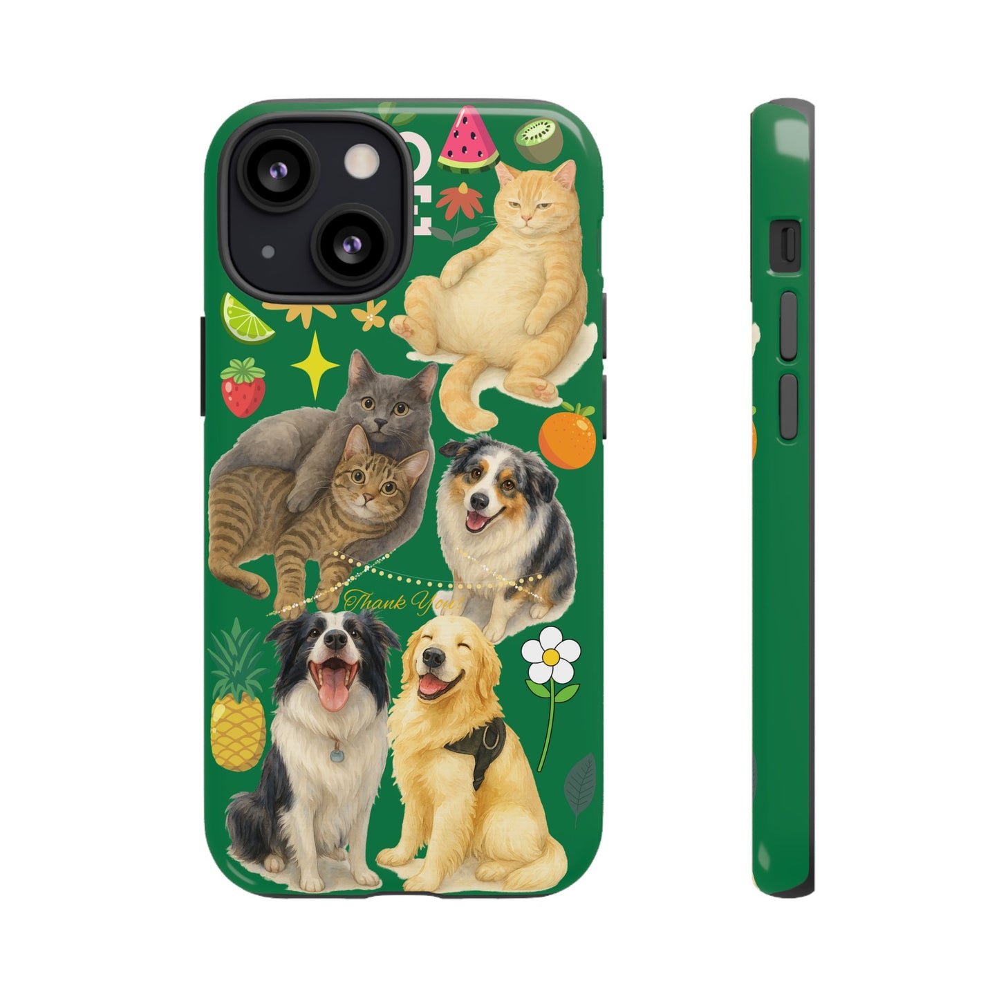 60A-10 Dog and Cat Printed Dual-Layer Phone Case In Dark Green – Glossy or Matte Finish – iPhone & Android Compatible