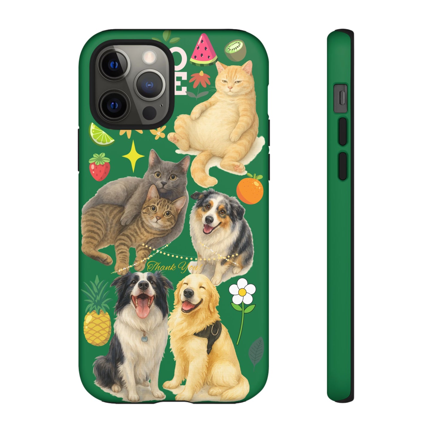 60A-10 Dog and Cat Printed Dual-Layer Phone Case In Dark Green – Glossy or Matte Finish – iPhone & Android Compatible