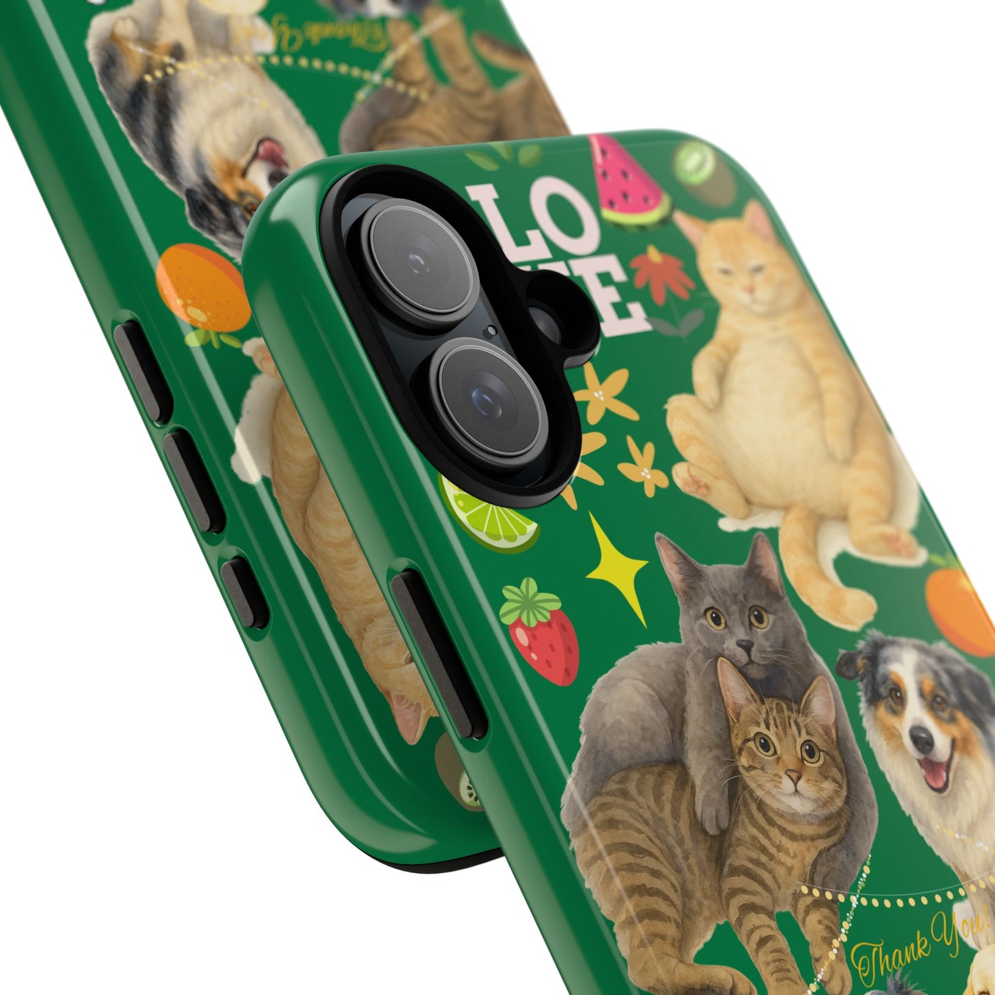 60A-10 Dog and Cat Printed Dual-Layer Phone Case In Dark Green – Glossy or Matte Finish – iPhone & Android Compatible