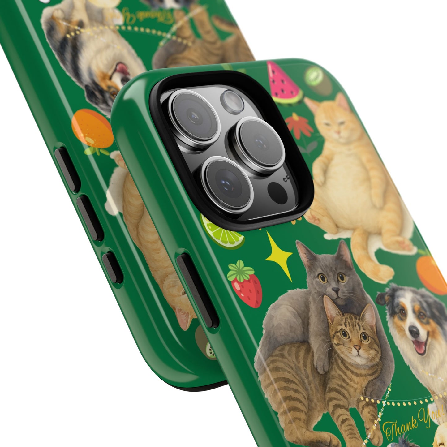 60A-10 Dog and Cat Printed Dual-Layer Phone Case In Dark Green – Glossy or Matte Finish – iPhone & Android Compatible