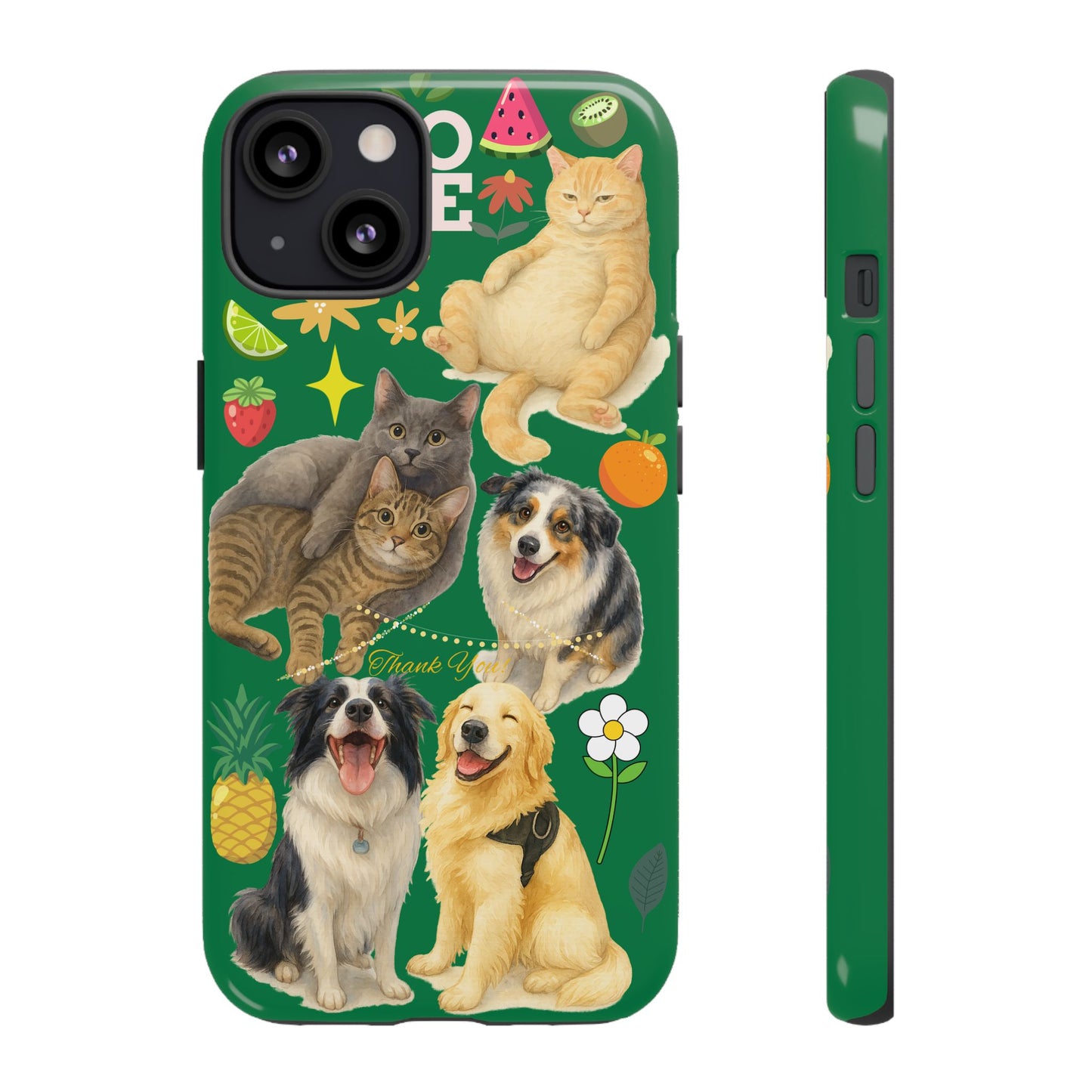 60A-10 Dog and Cat Printed Dual-Layer Phone Case In Dark Green – Glossy or Matte Finish – iPhone & Android Compatible