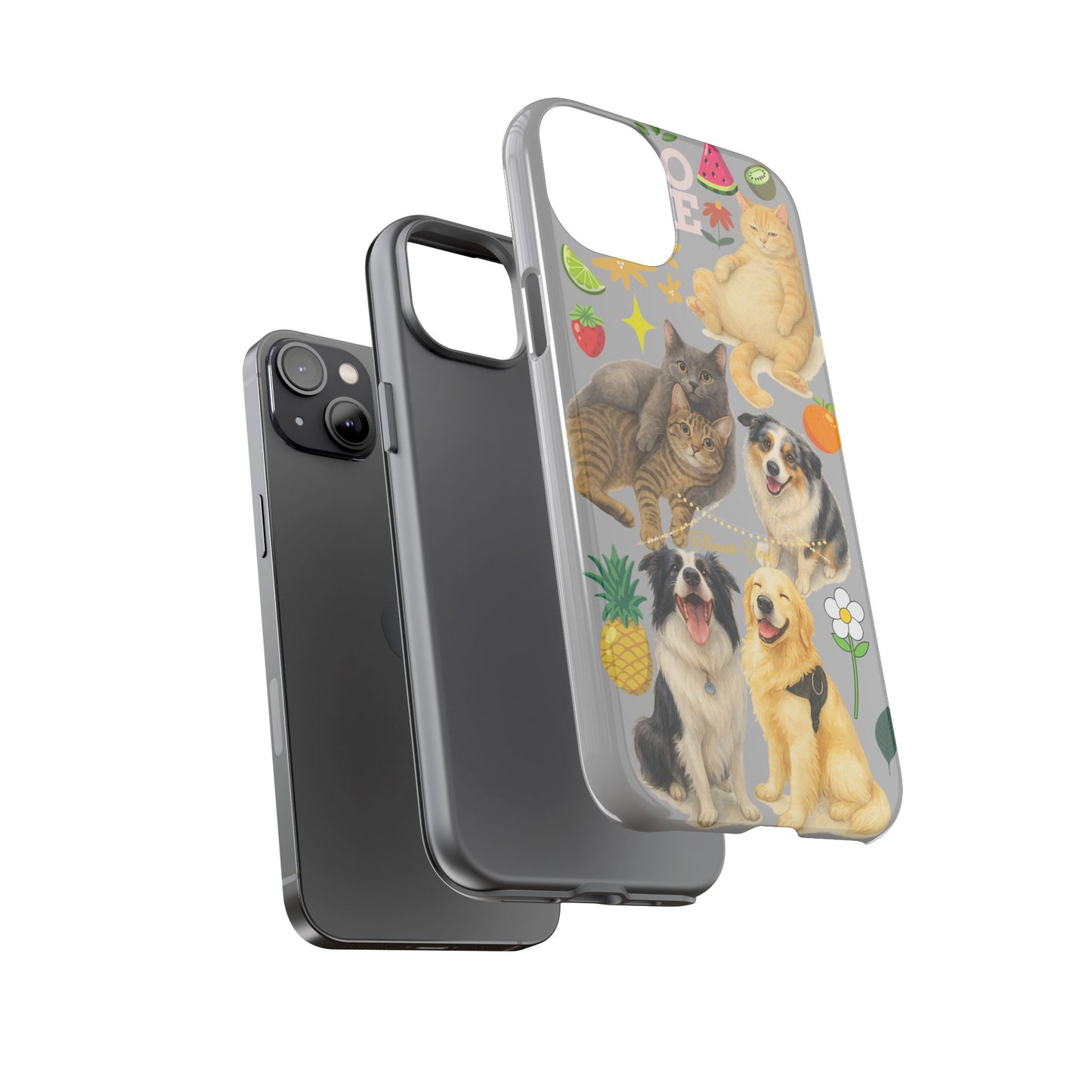 60A-6 Dog and Cat Printed Dual-Layer Phone Case In Light Grey – Glossy or Matte Finish – iPhone & Android Compatible