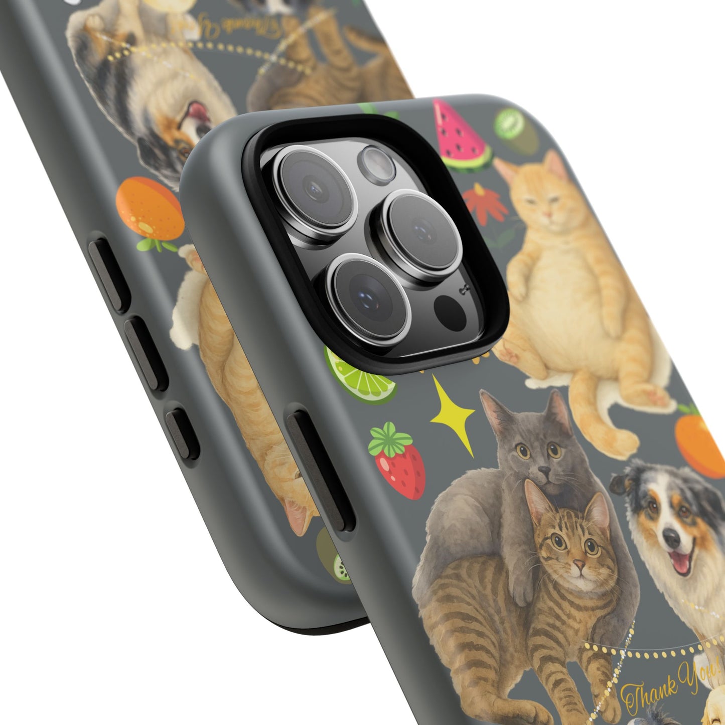 60A-7 Dog and Cat Printed Dual-Layer Phone Case In Dark Grey – Glossy or Matte Finish – iPhone & Android Compatible