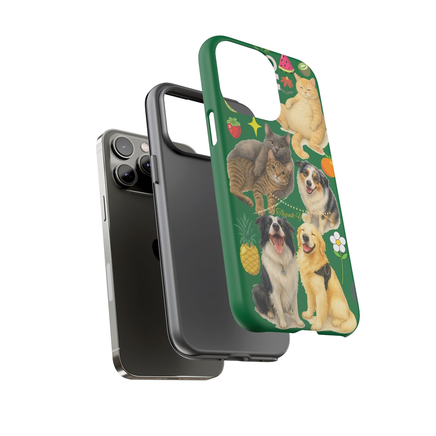 60A-10 Dog and Cat Printed Dual-Layer Phone Case In Dark Green – Glossy or Matte Finish – iPhone & Android Compatible