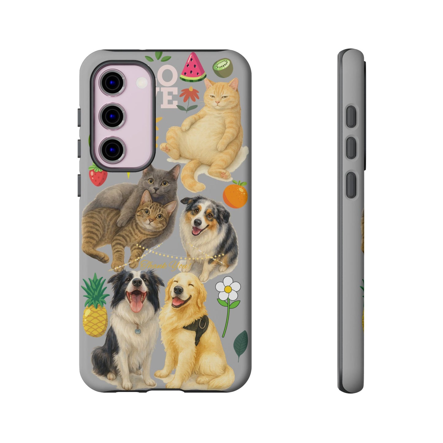 60A-6 Dog and Cat Printed Dual-Layer Phone Case In Light Grey – Glossy or Matte Finish – iPhone & Android Compatible