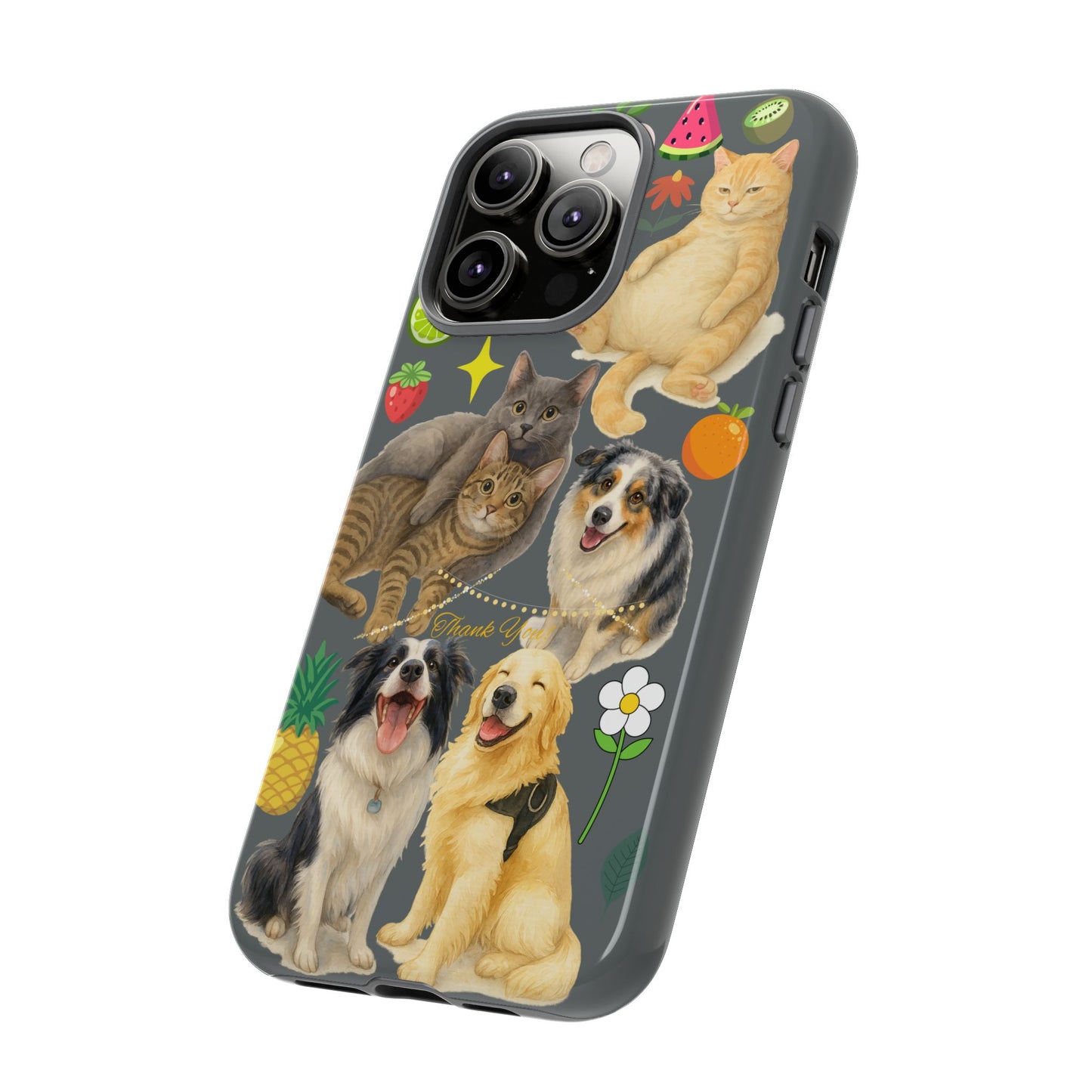60A-7 Dog and Cat Printed Dual-Layer Phone Case In Dark Grey – Glossy or Matte Finish – iPhone & Android Compatible