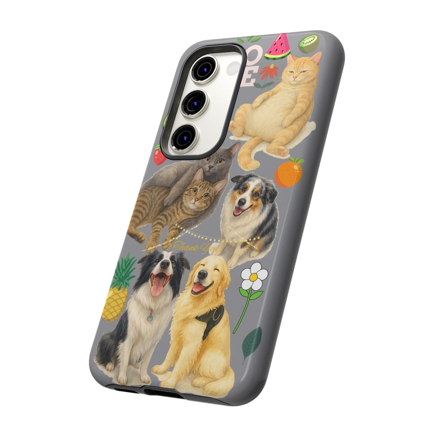 60A-3 Dog and Cat Printed Dual-Layer Phone Case In Grey – Glossy or Matte Finish – iPhone & Android Compatible