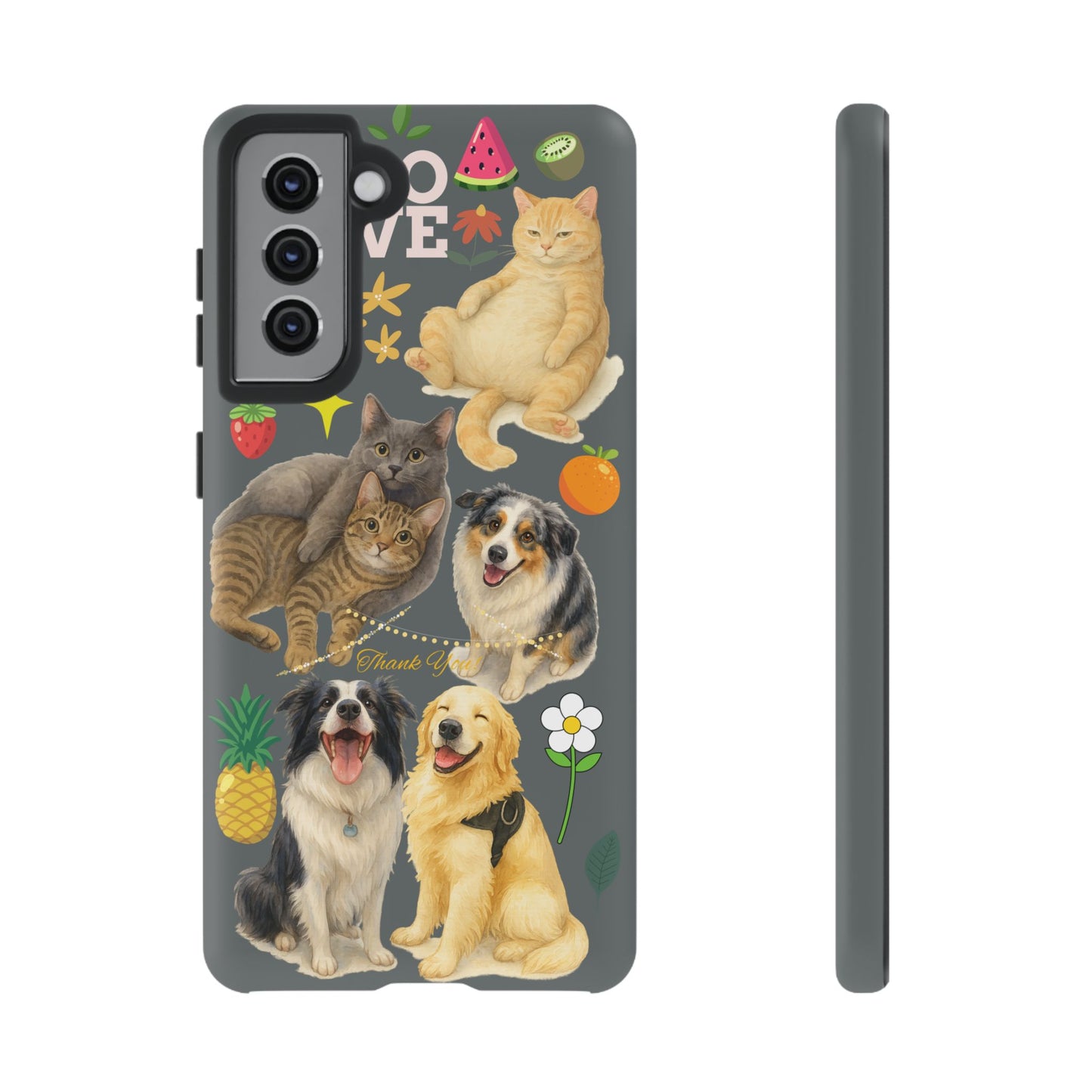 60A-7 Dog and Cat Printed Dual-Layer Phone Case In Dark Grey – Glossy or Matte Finish – iPhone & Android Compatible