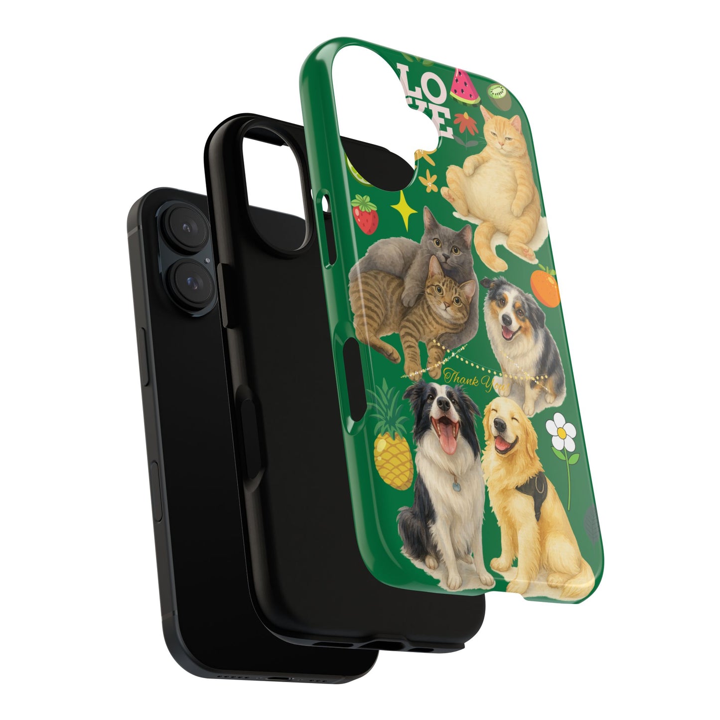 60A-10 Dog and Cat Printed Dual-Layer Phone Case In Dark Green – Glossy or Matte Finish – iPhone & Android Compatible