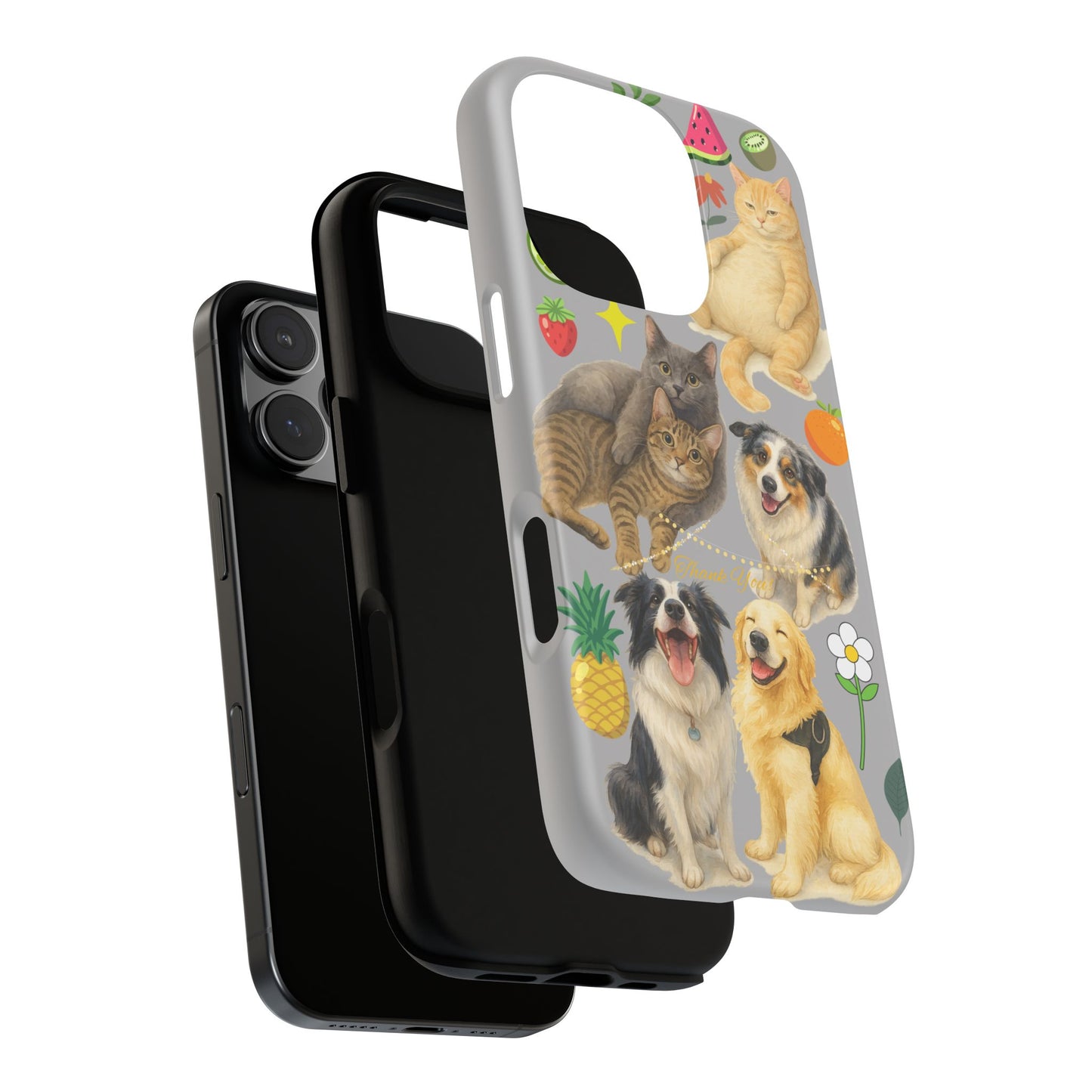 60A-6 Dog and Cat Printed Dual-Layer Phone Case In Light Grey – Glossy or Matte Finish – iPhone & Android Compatible